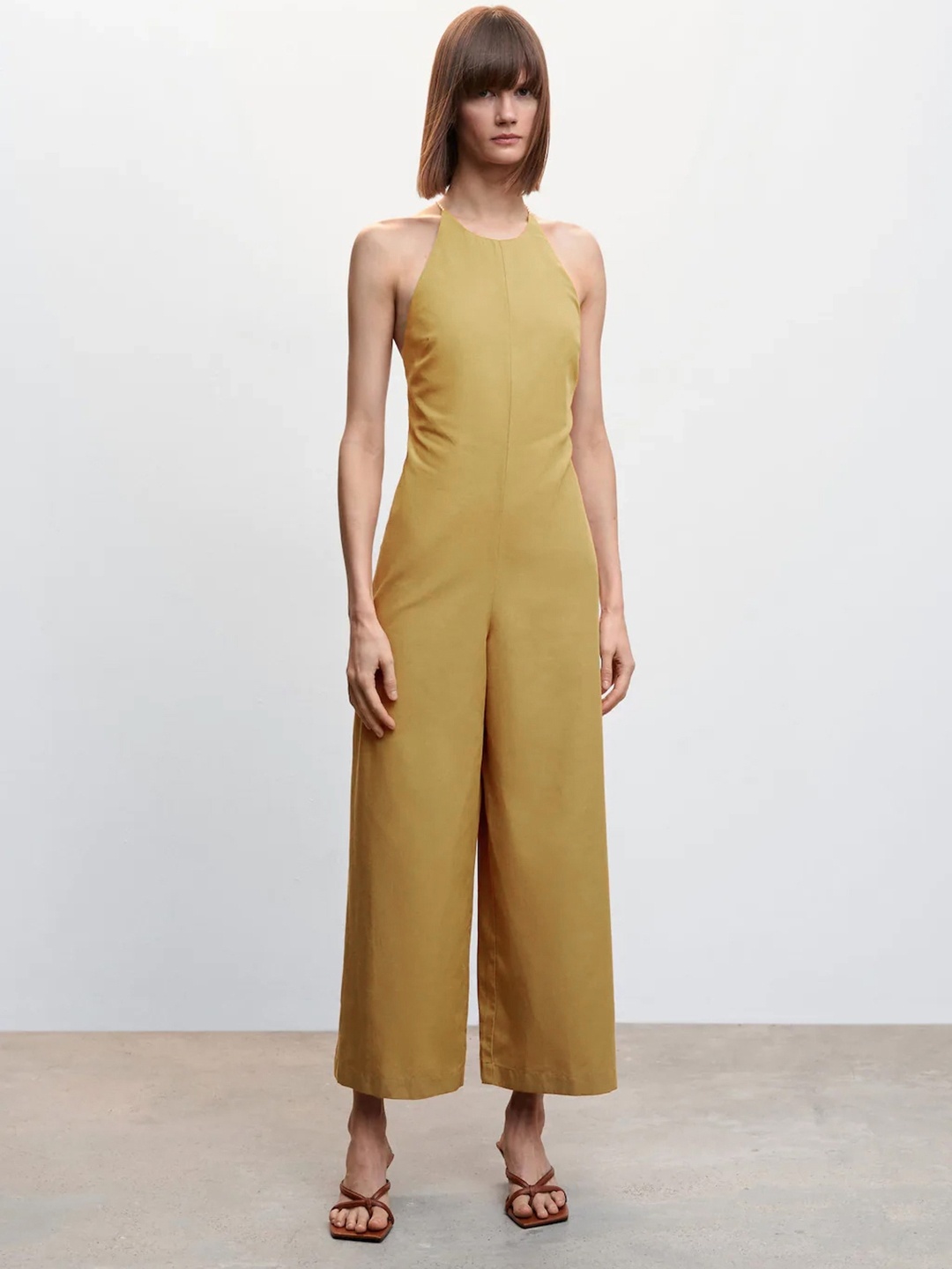 

MANGO Sustainable Flared Jumpsuit, Mustard