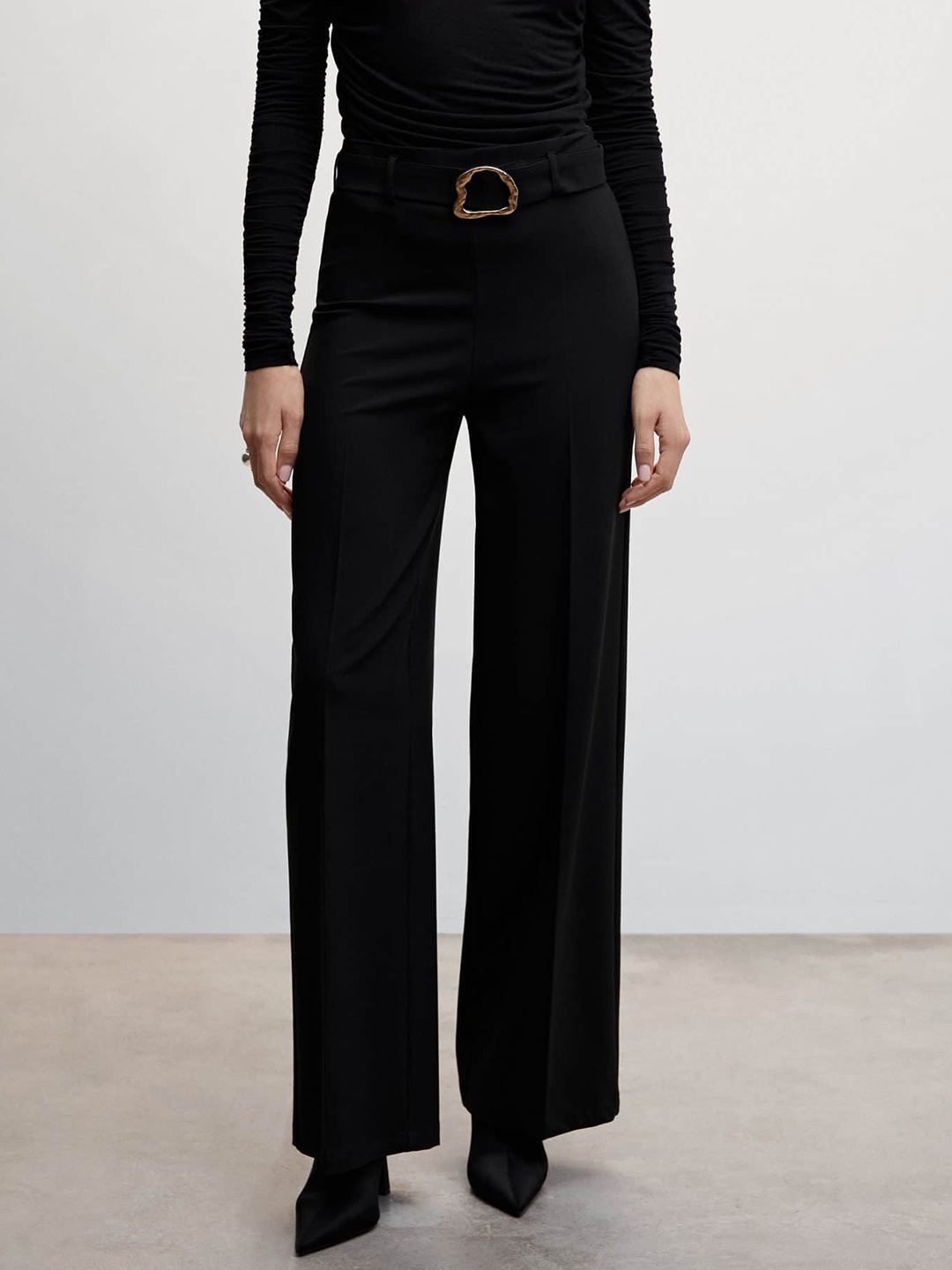 

MANGO Women Straight Fit Trousers, Black