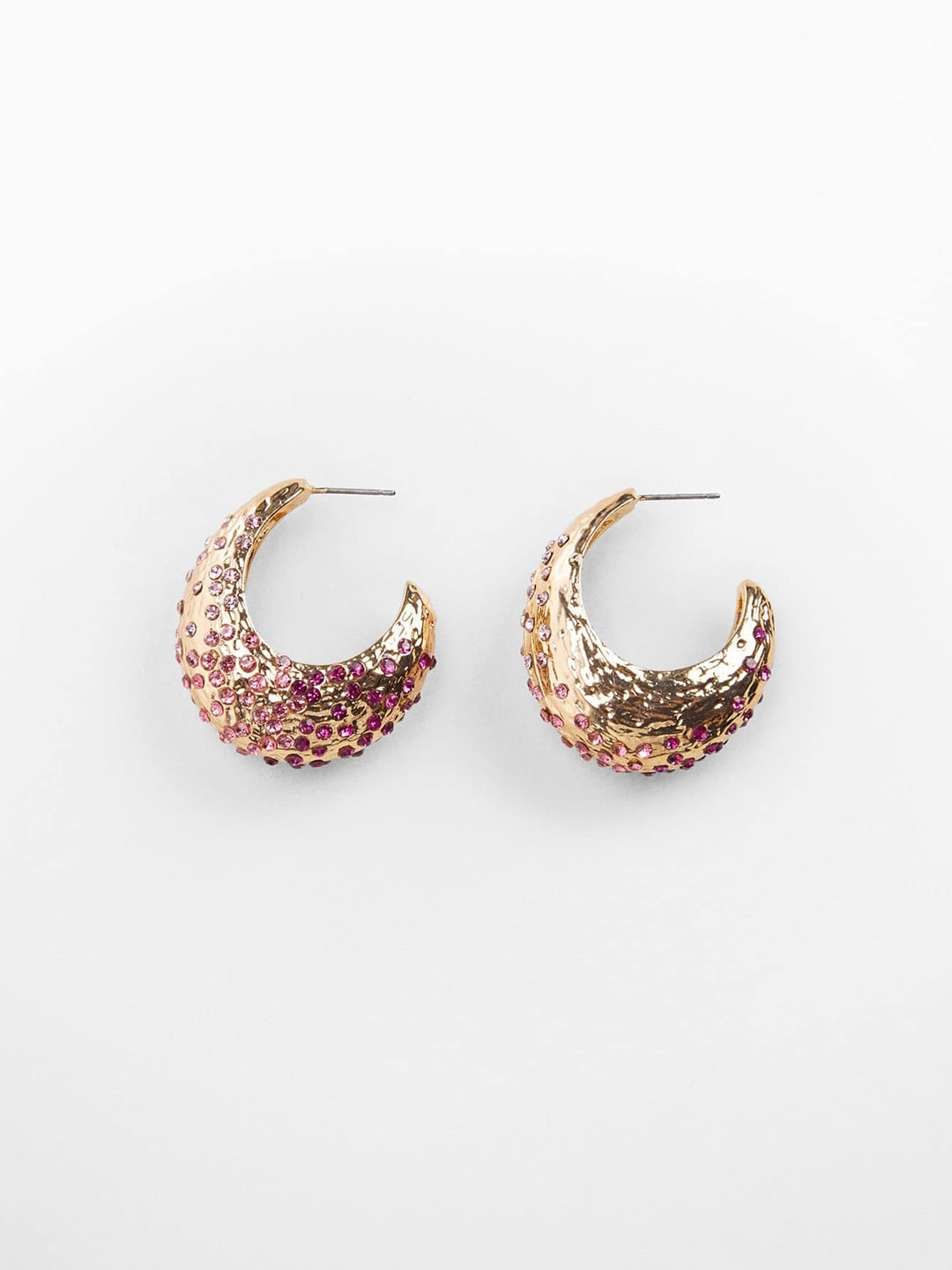 

MANGO Stone-Studded Crescent Shaped Half Hoop Earrings, Gold