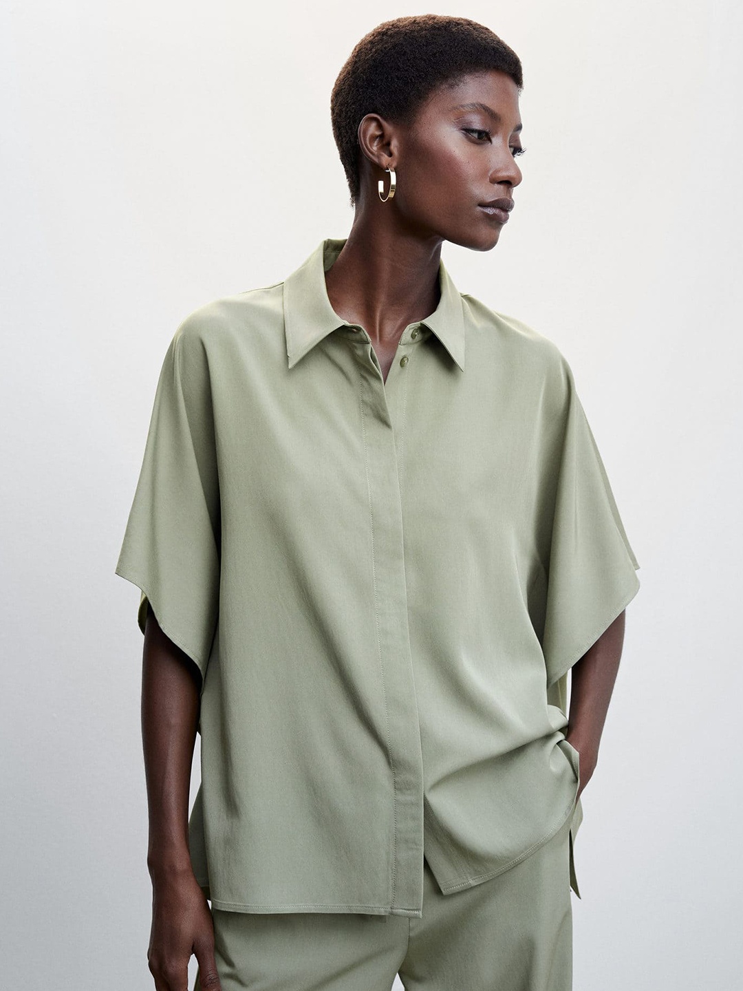 

MANGO Sustainable Kimono Sleeves Shirt, Green