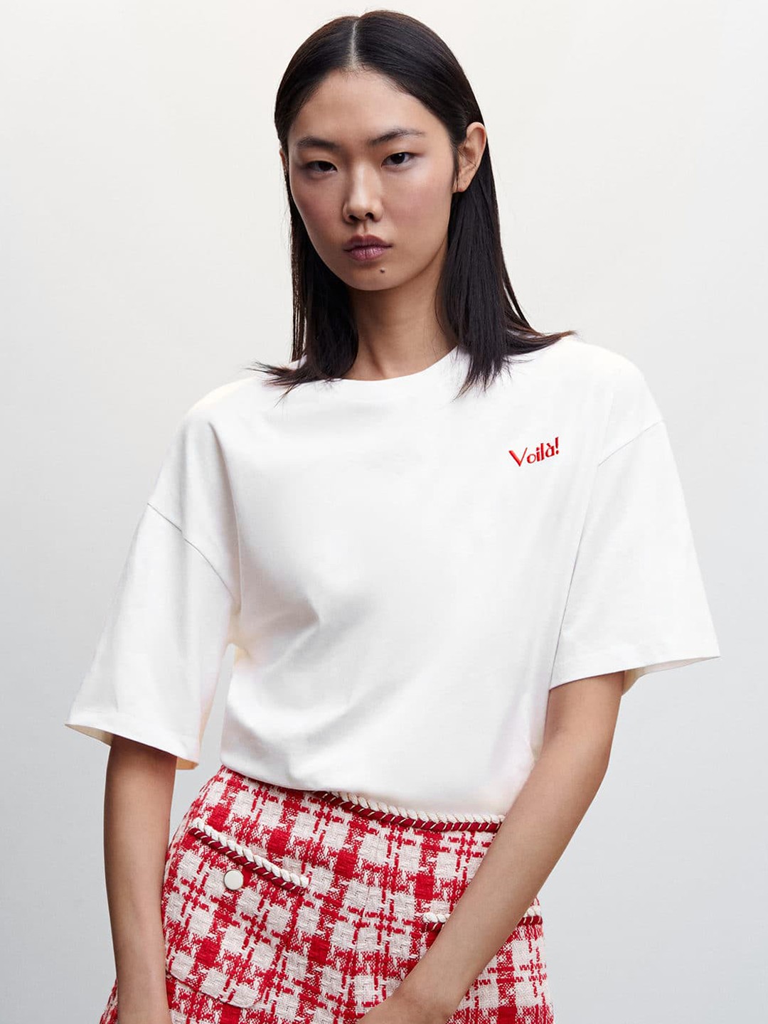 

MANGO Women Drop-Shoulder Sleeves Pure Cotton Sustainable T-shirt, White