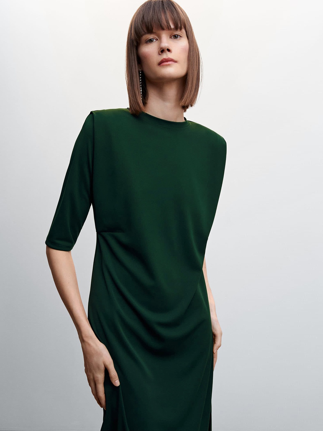 

MANGO Sustainable Sheath Midi Dress With Shoulder Pads, Green