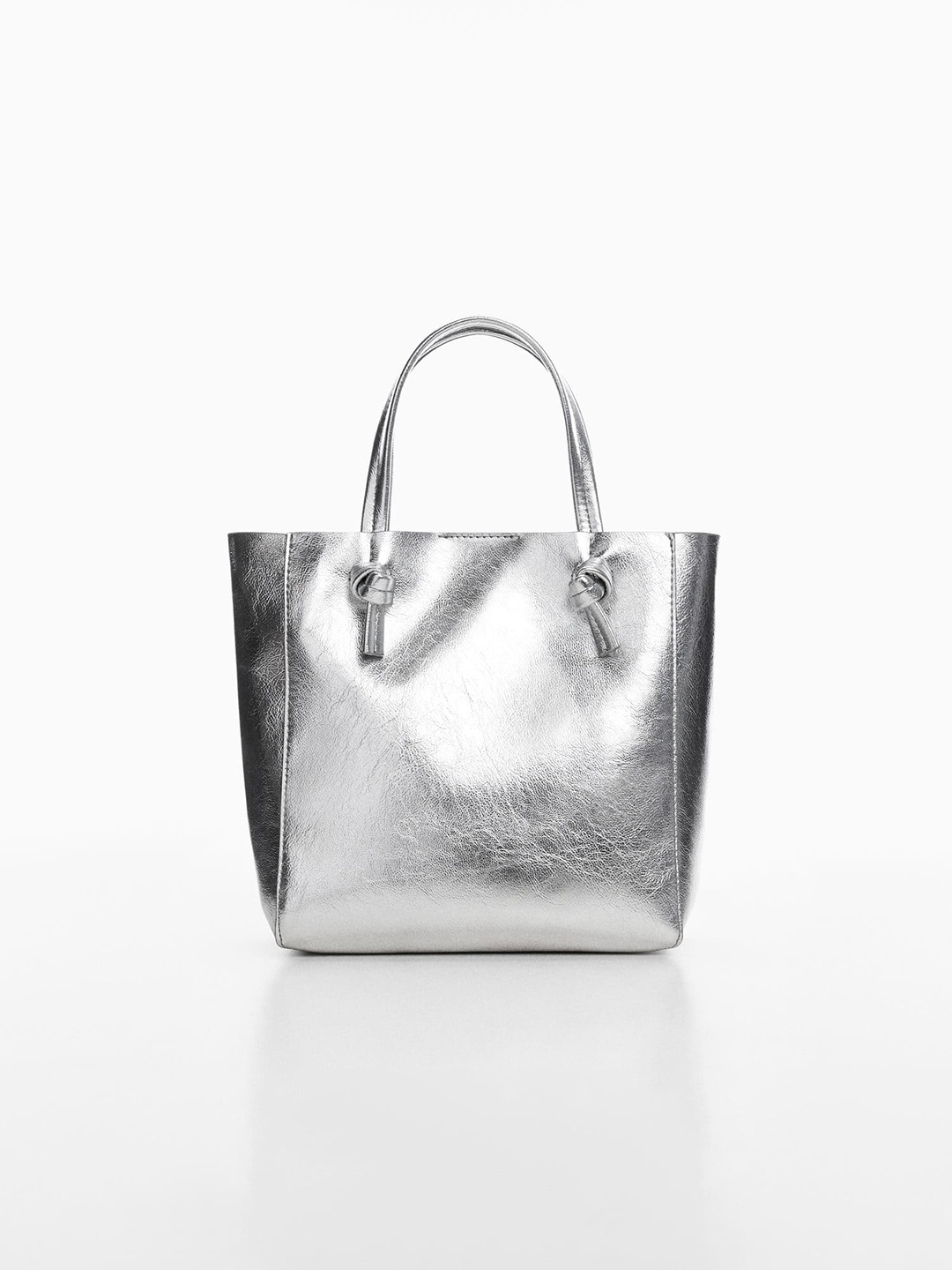 

MANGO Faux Leather Handheld Bag, Silver