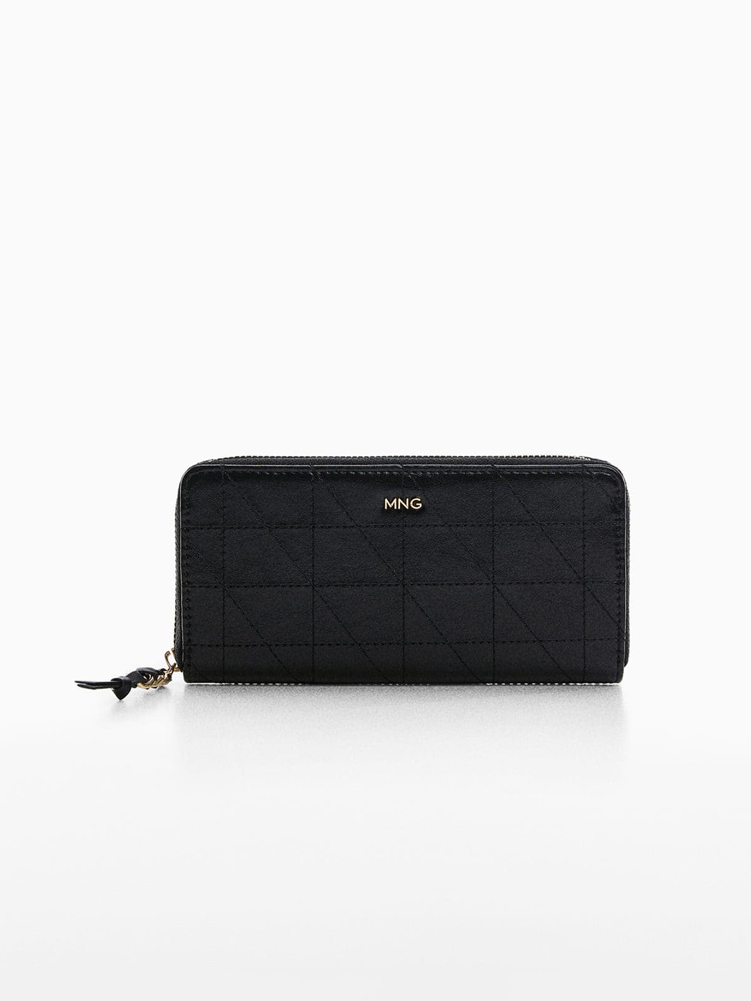 

MANGO Women Self Design Zip Around Wallet, Black
