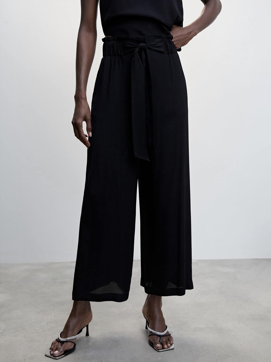 

MANGO Women Pleated Culottes Trousers, Black