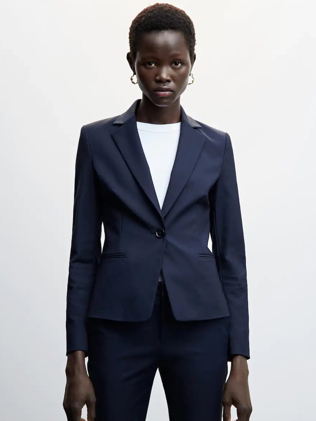 

MANGO Single-Breasted Blazer, Navy blue