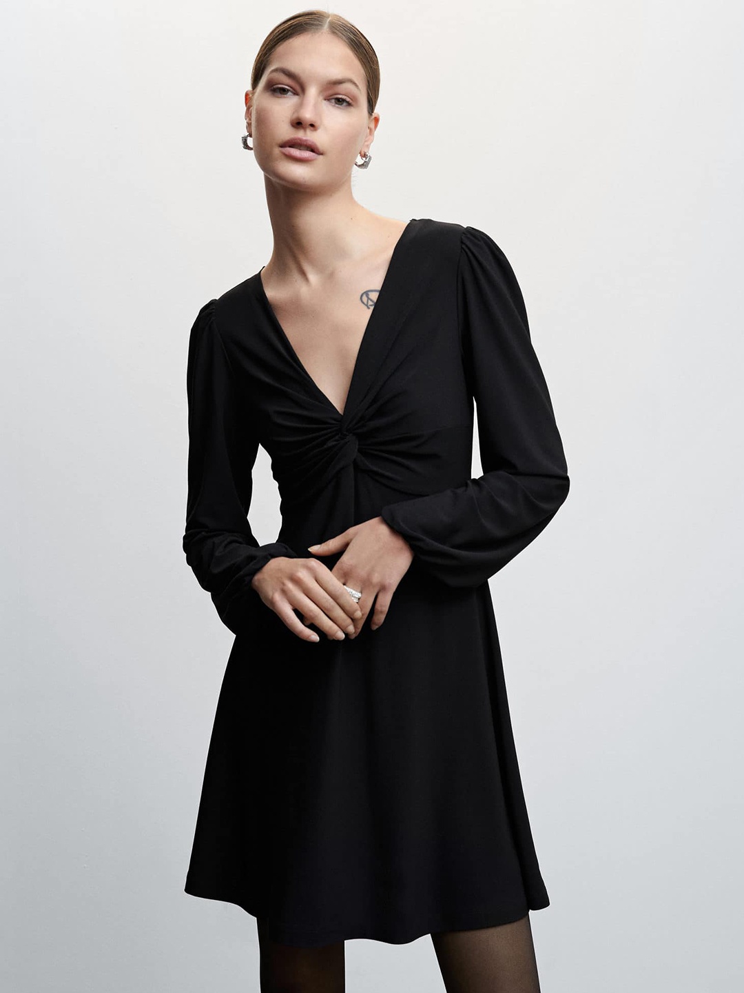 

MANGO Twisted Detail A-Line Mini Dress, Black