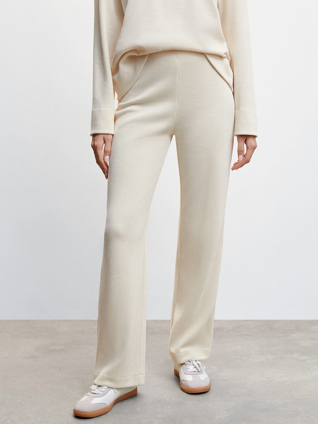 

MANGO Women Ribbed Knitted Trousers, Off white