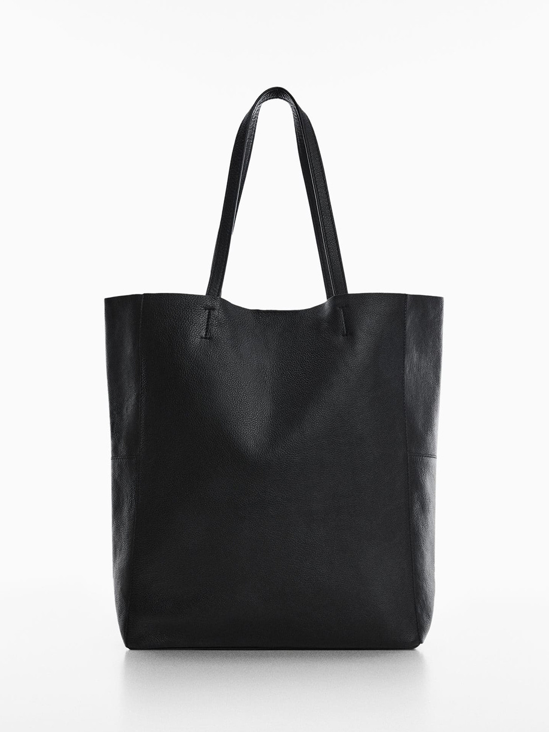 

MANGO Women Leather Structured Sustainable Tote Bag, Black