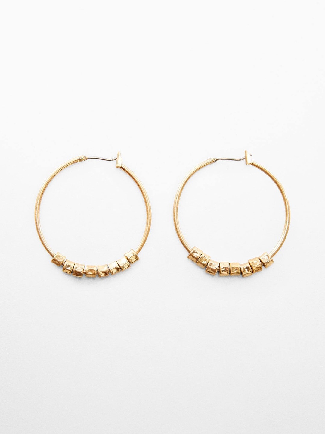 

MANGO Circular Hoop Earrings with Metal Beaded Detail, Gold