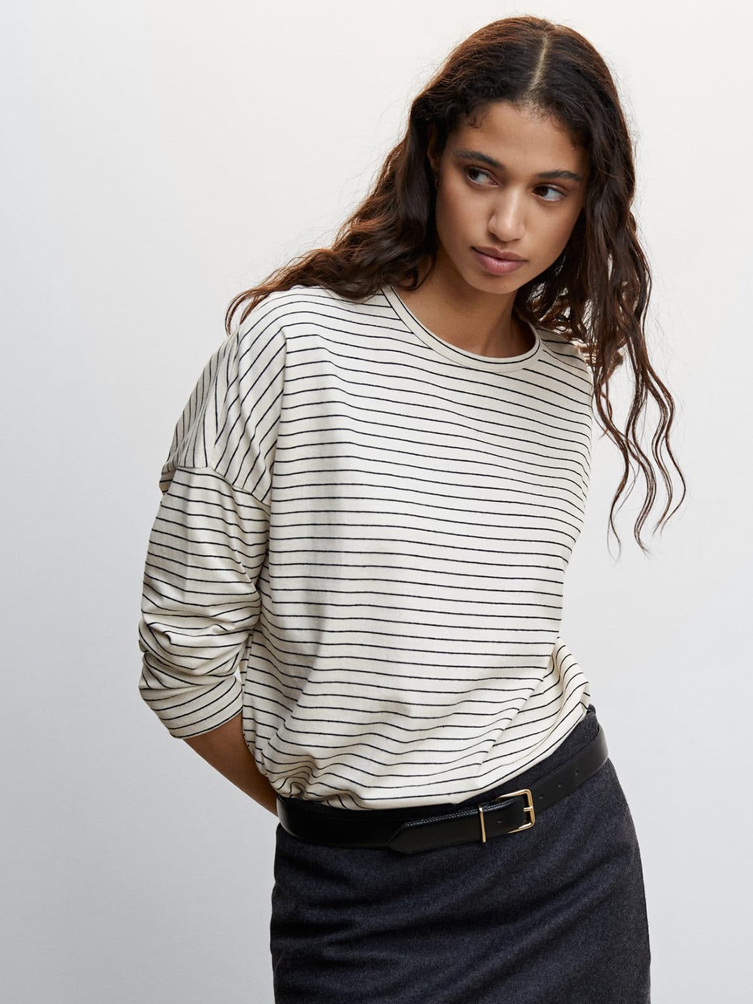 

MANGO Cotton Linen Sustainable Striped T-shirt, White