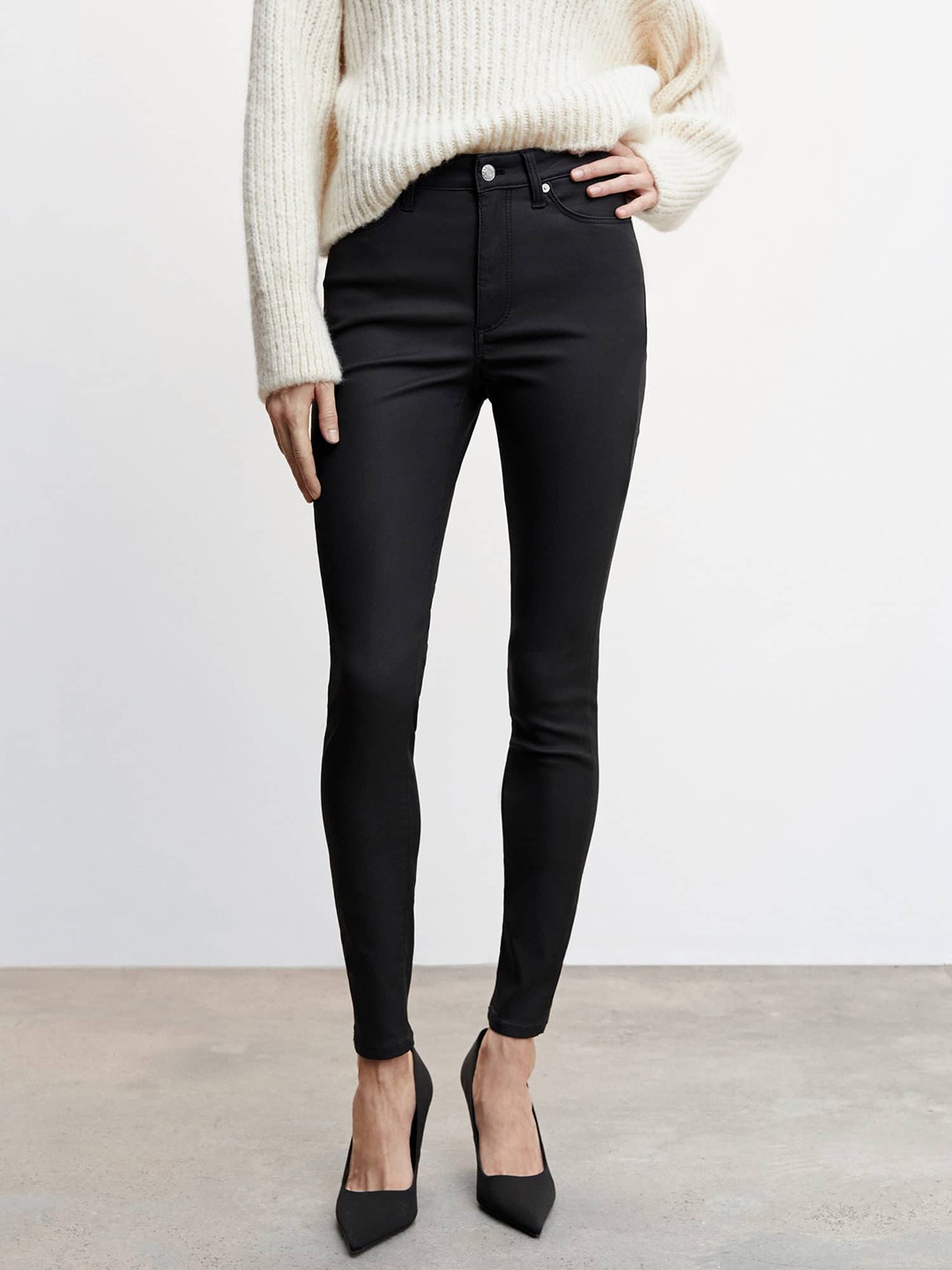 

MANGO Sustainable Skinny Fit Low-Rise Stretchable Jeans, Black
