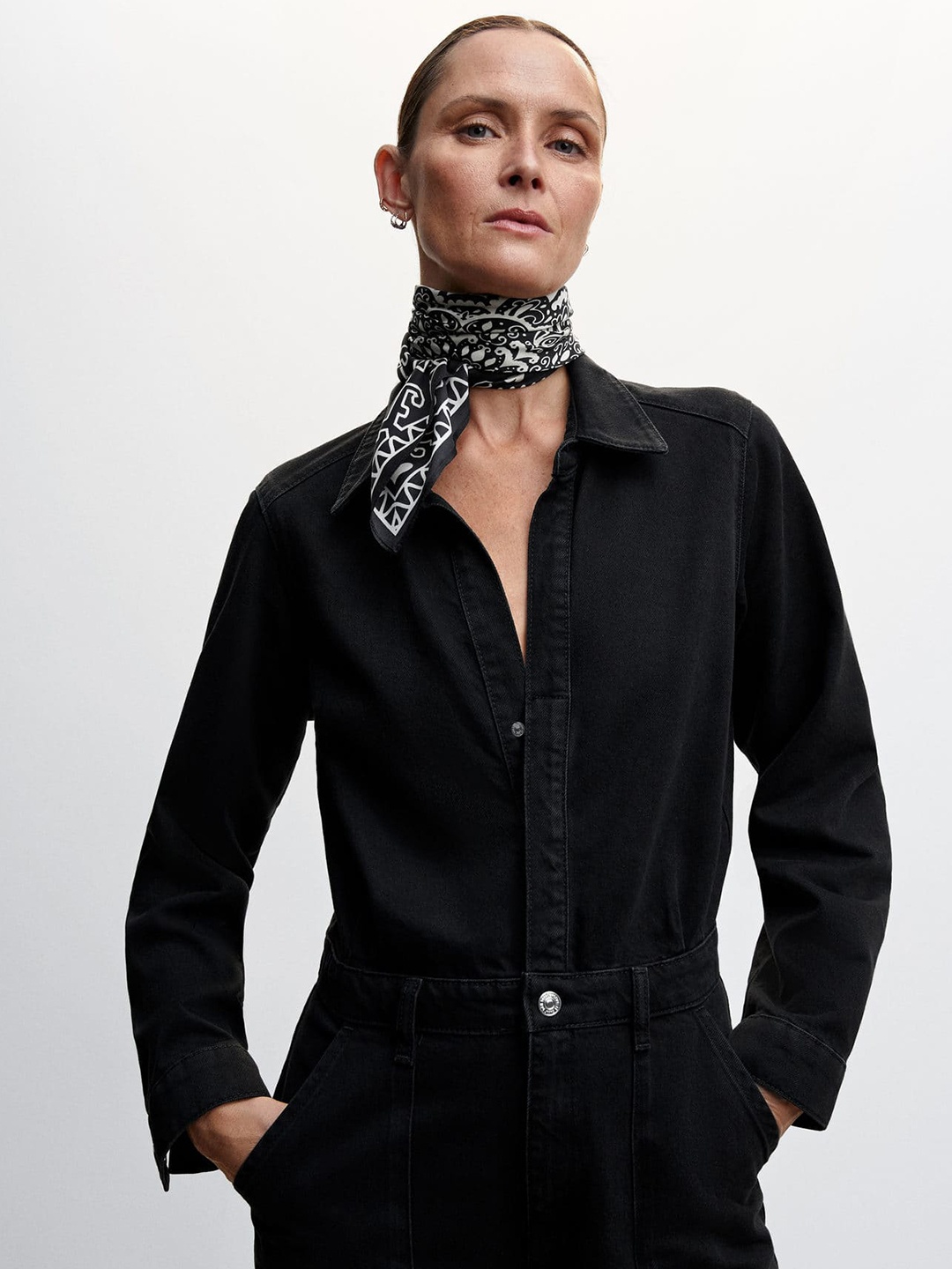 

MANGO Denim Basic Jumpsuit, Black