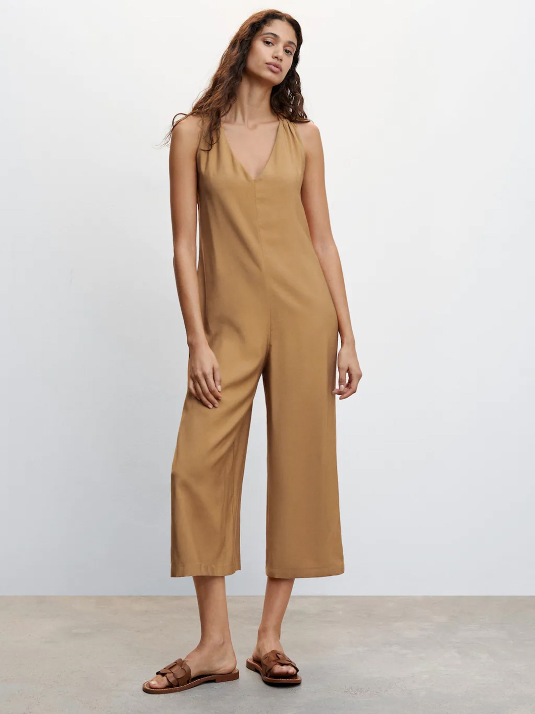 

MANGO Sustainable Basic Jumpsuit, Khaki