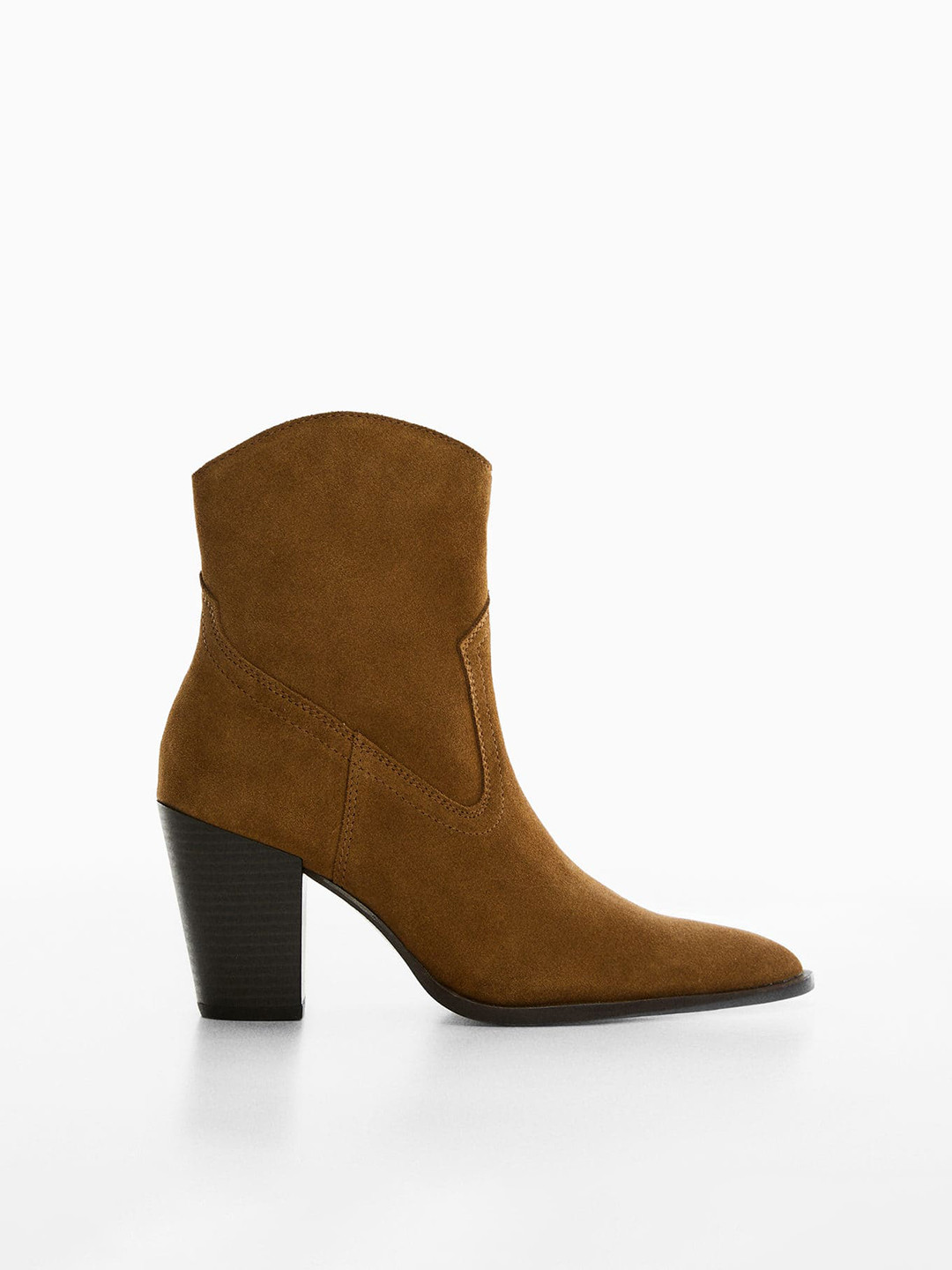 

MANGO Women Leather Sustainable Mid-Top Block Heel Boots, Camel brown
