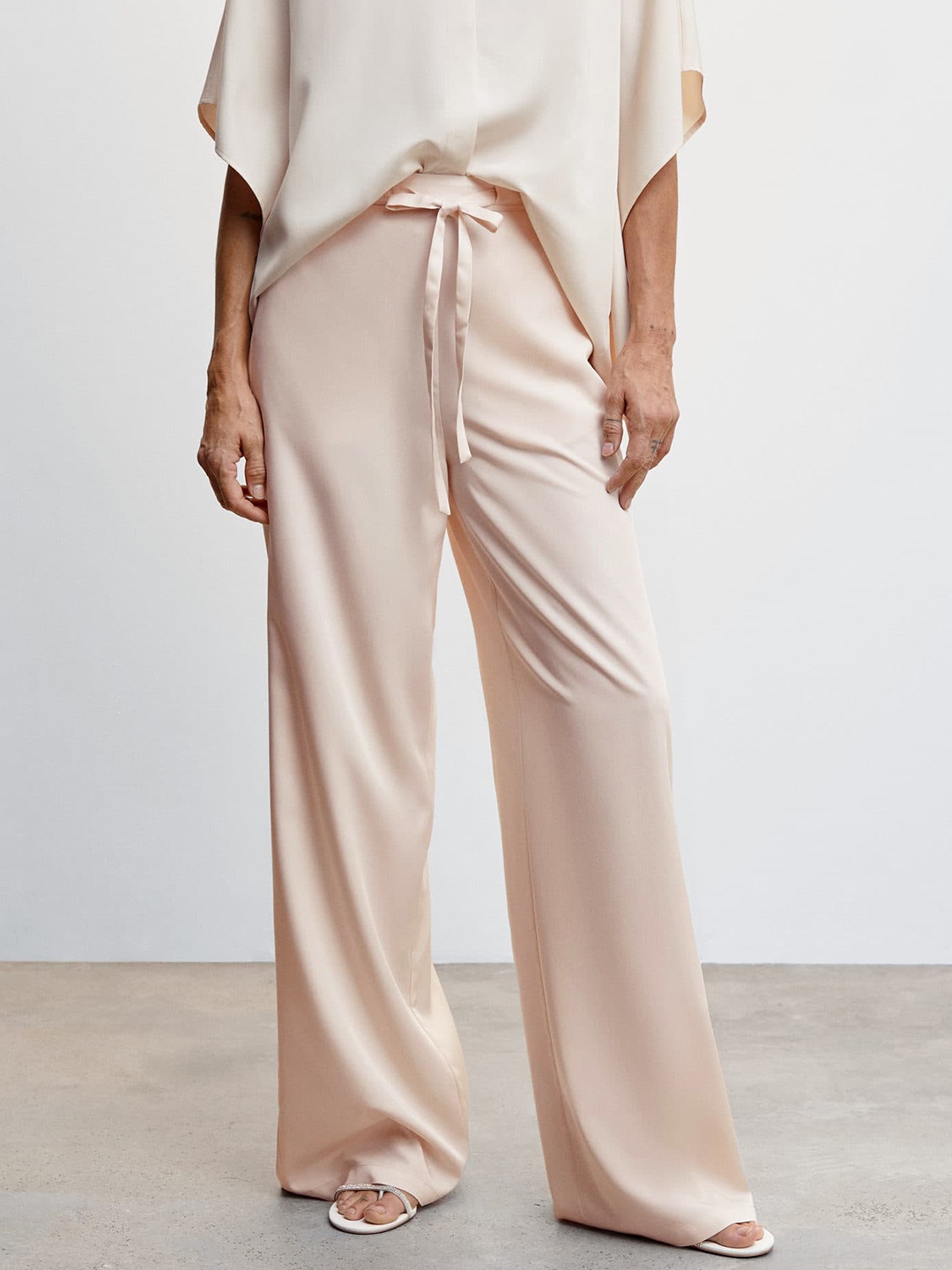 

MANGO Women Flared Parallel Trousers, Cream