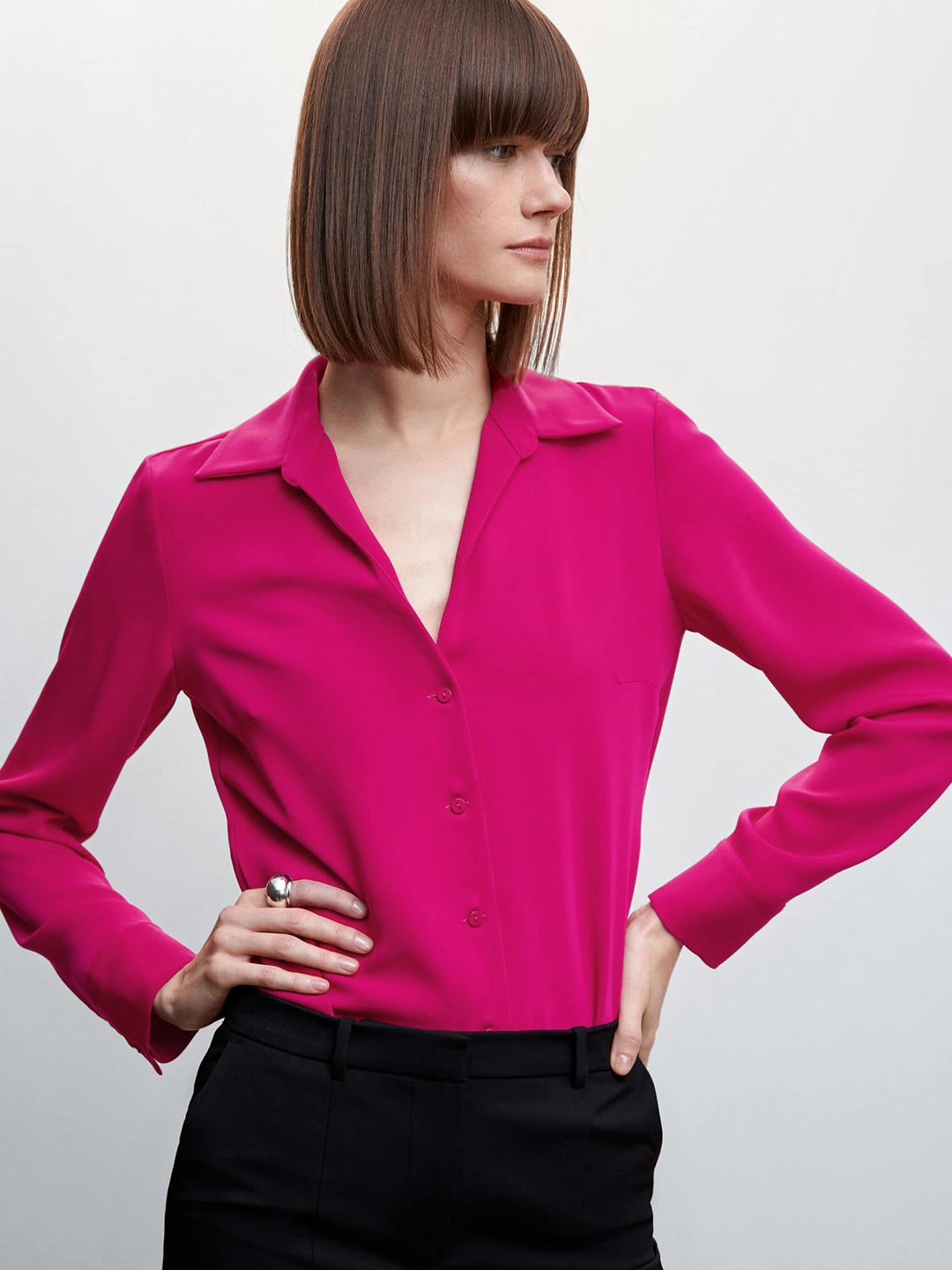 

MANGO Women Solid Sustainable Casual Shirt, Fuchsia