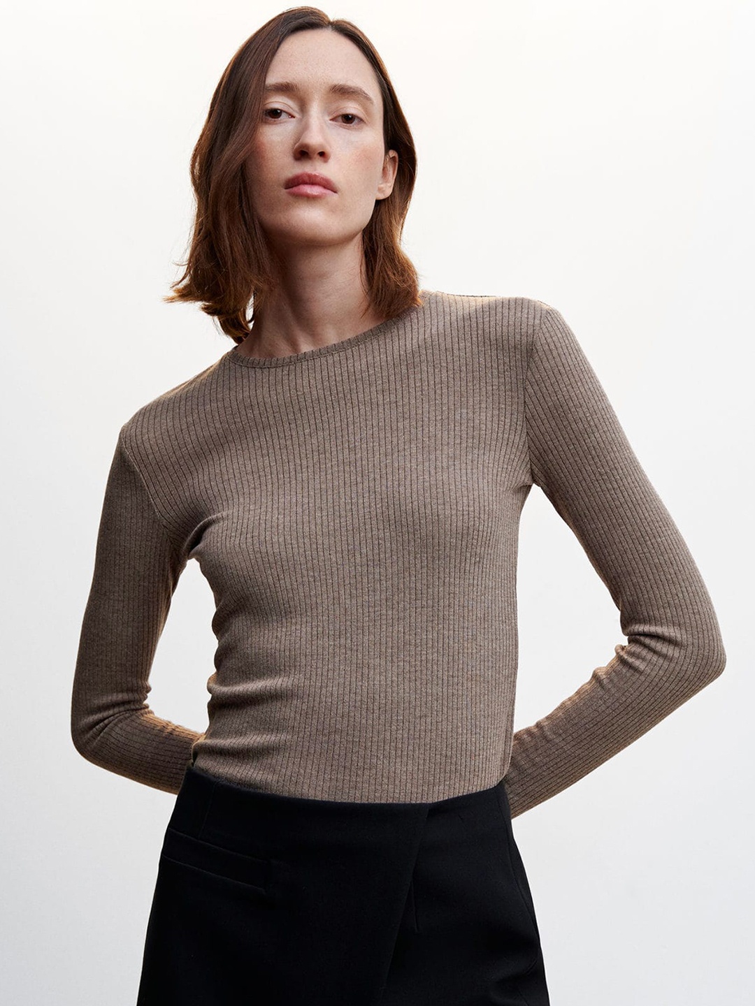 

MANGO Sustainable Self Striped Fitted Top, Taupe