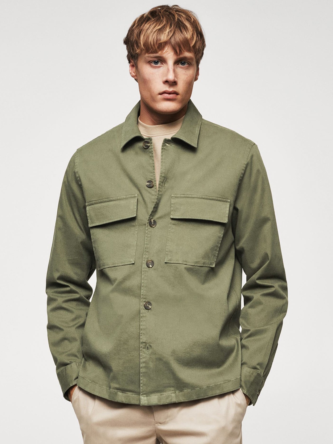 

MANGO MAN Sustainable Pure Cotton Casual Shacket, Olive