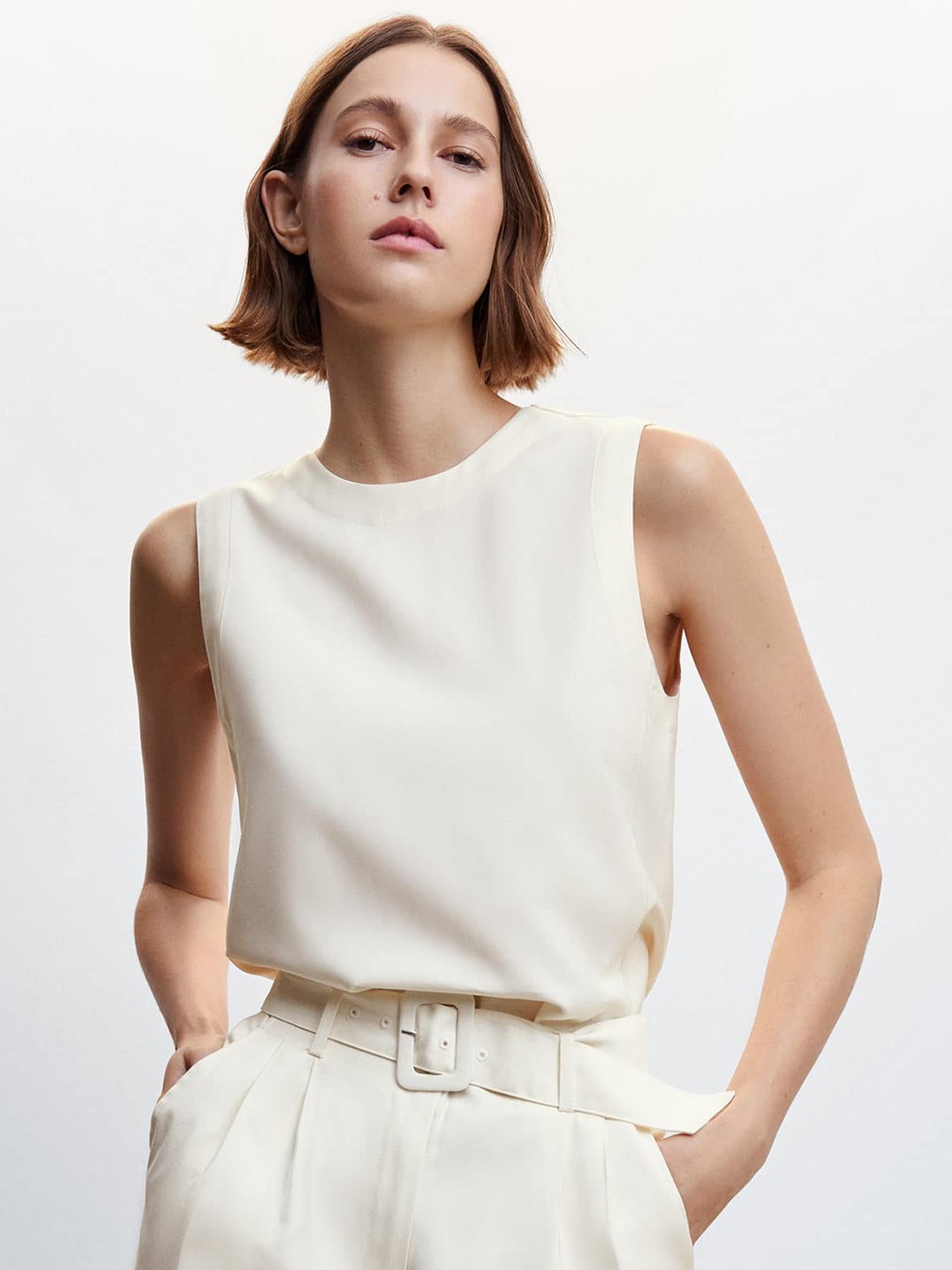 

MANGO Sleeveless Top, Off white