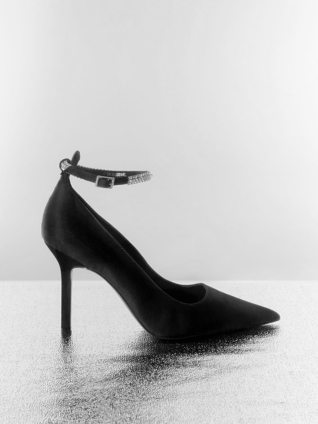 

MANGO Stone Embellished Detail Satin Finish Slim Heel Pumps, Black