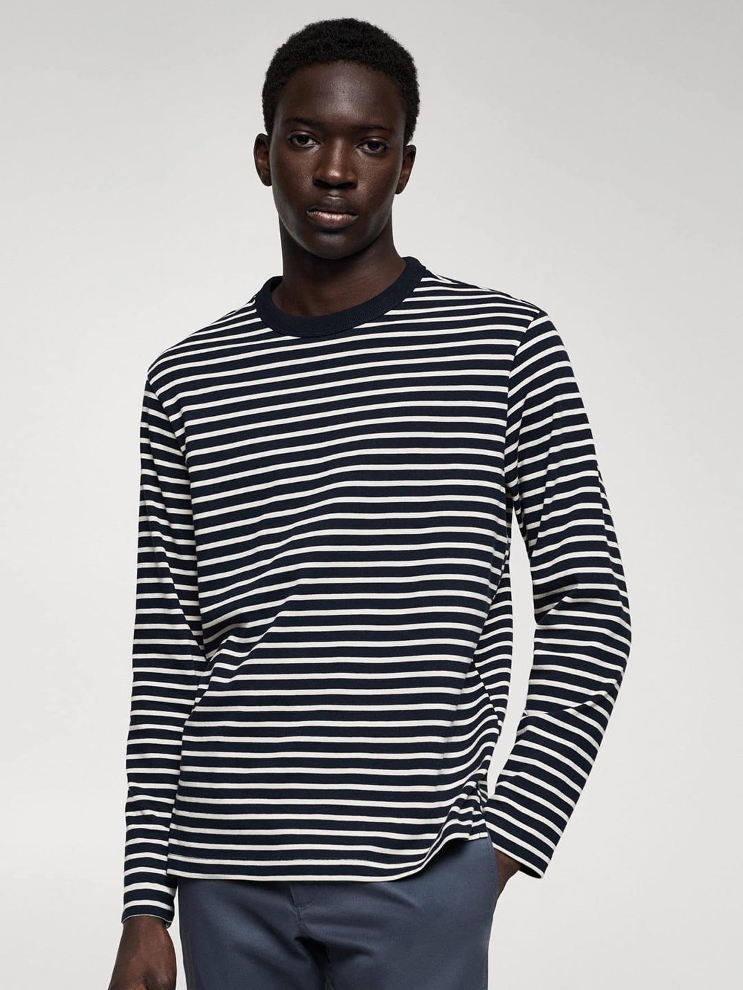 

MANGO MAN Striped Sustainable Cotton T-shirt, White