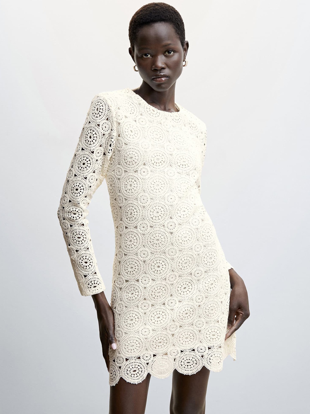 

MANGO Sustainable Lace A-Line Mini Dress, White