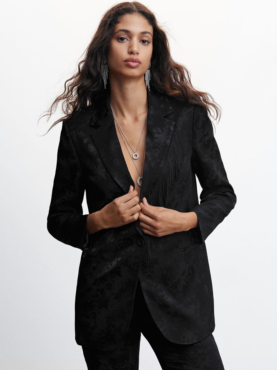 

MANGO Sustainable Single-Breasted Jacquard Blazer, Black