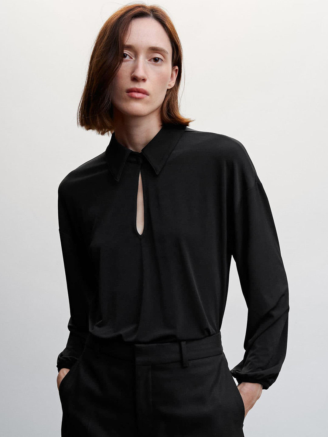 

MANGO Sustainable Cut Out Shirt Style Top, Black