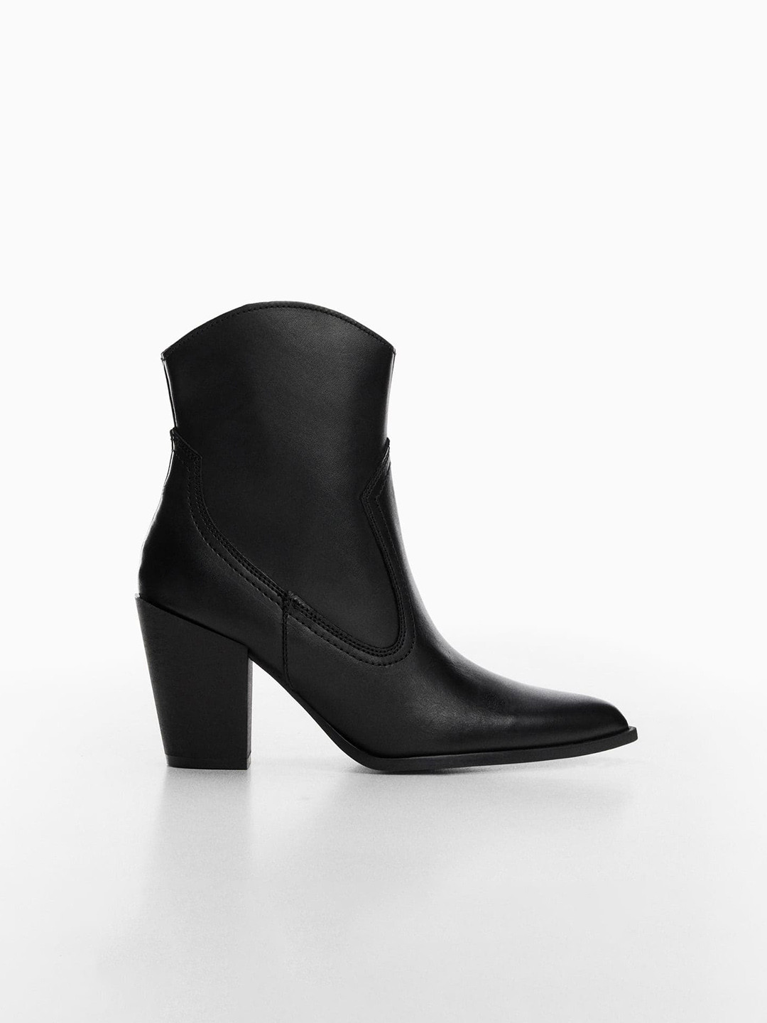 

MANGO Women Leather Sustainable Mid-Top Block Heel Boots, Black