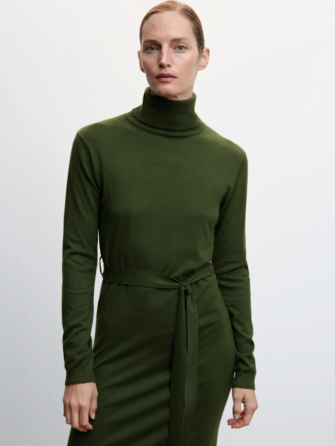 

MANGO Valentine Collection Bodycon Midi Dress With Belt, Olive