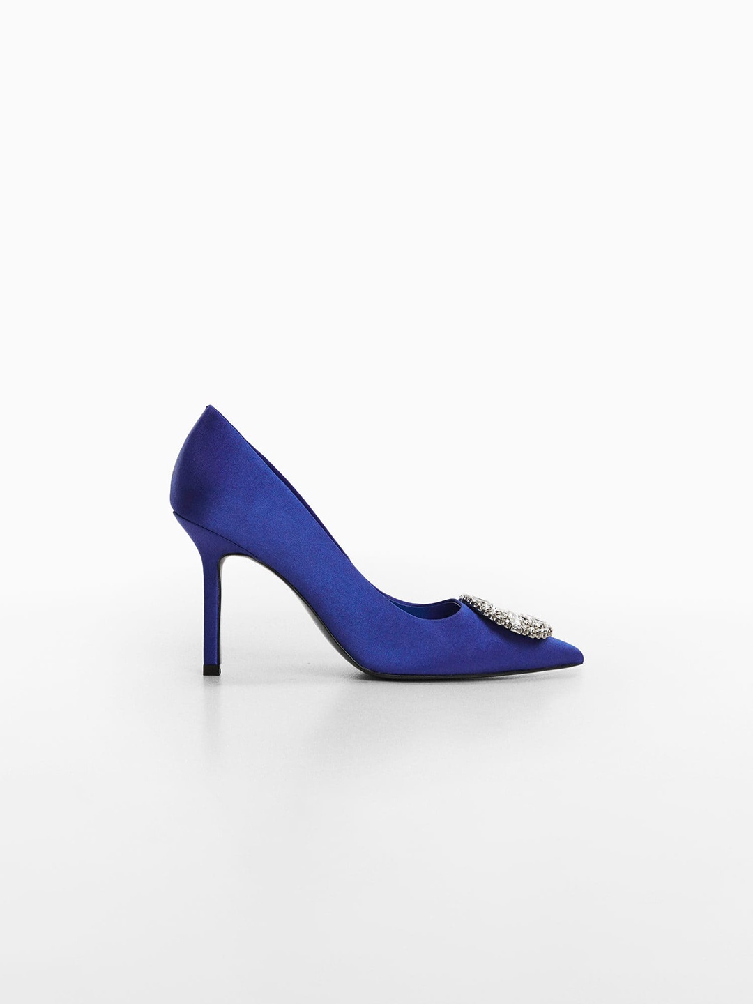 

MANGO Stone Embellished Detail Satin Finish Slim Heel Party Pumps, Blue