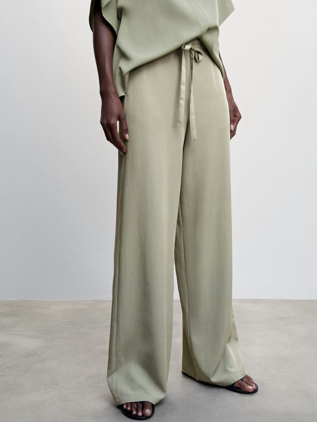 

MANGO Women Flared Parallel Trousers, Olive