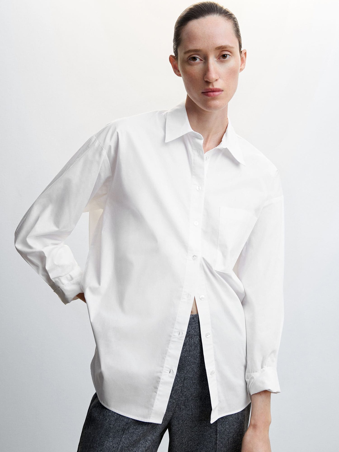 

MANGO Pure Cotton Oversize Casual Shirt, White