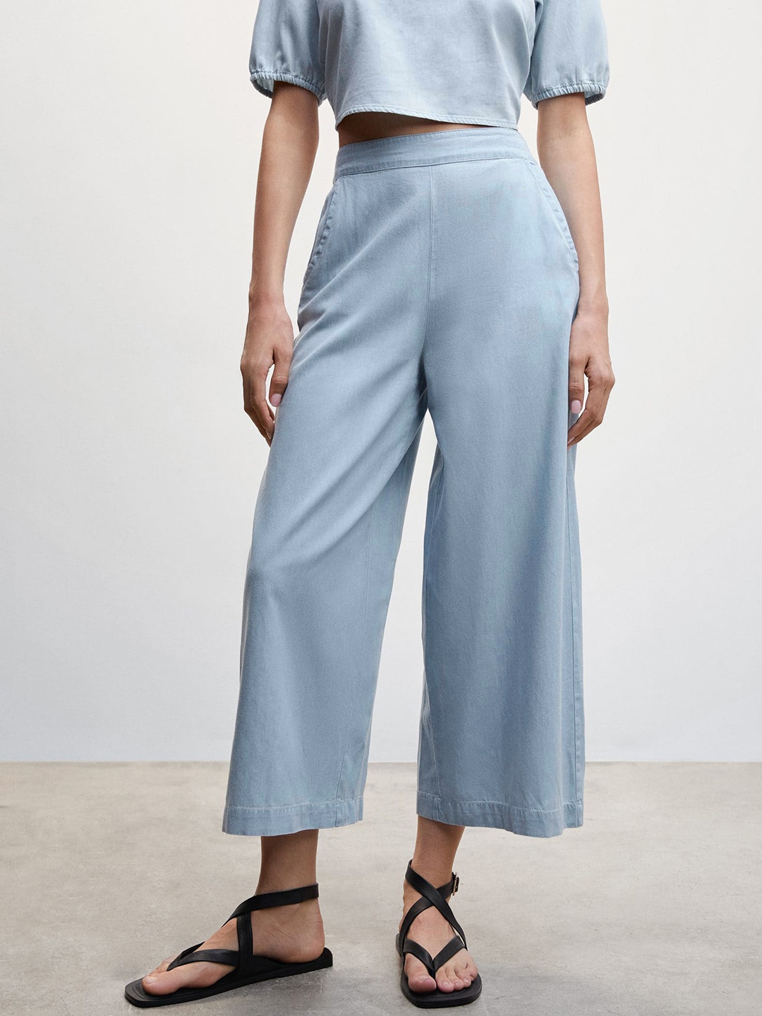 

MANGO Women Pure Cotton Sustainable Chambray Culottes, Blue