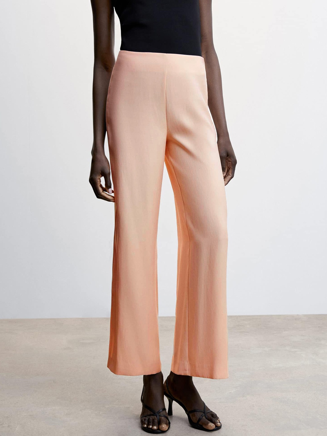 

MANGO Women Flared Trousers, Peach