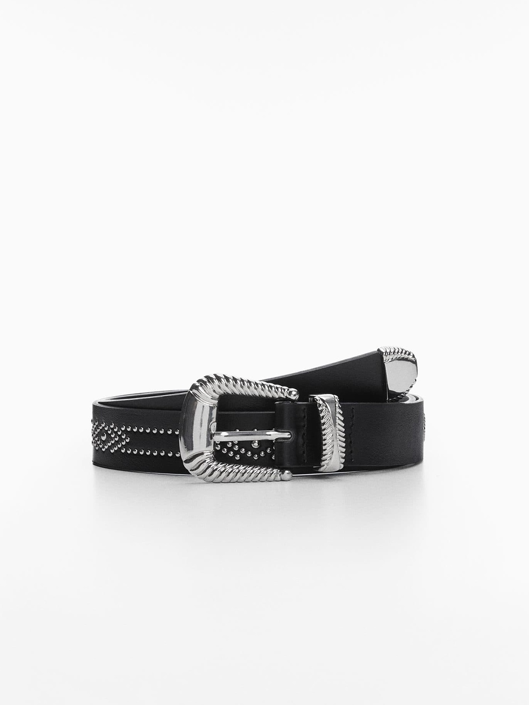 

MANGO Women Studded Belt With Embossed Buckle, Black