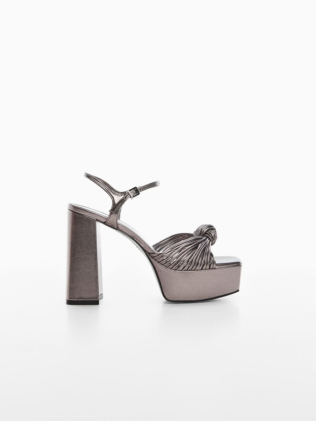 

MANGO Knot Detail Block Heel Sandals, Metallic