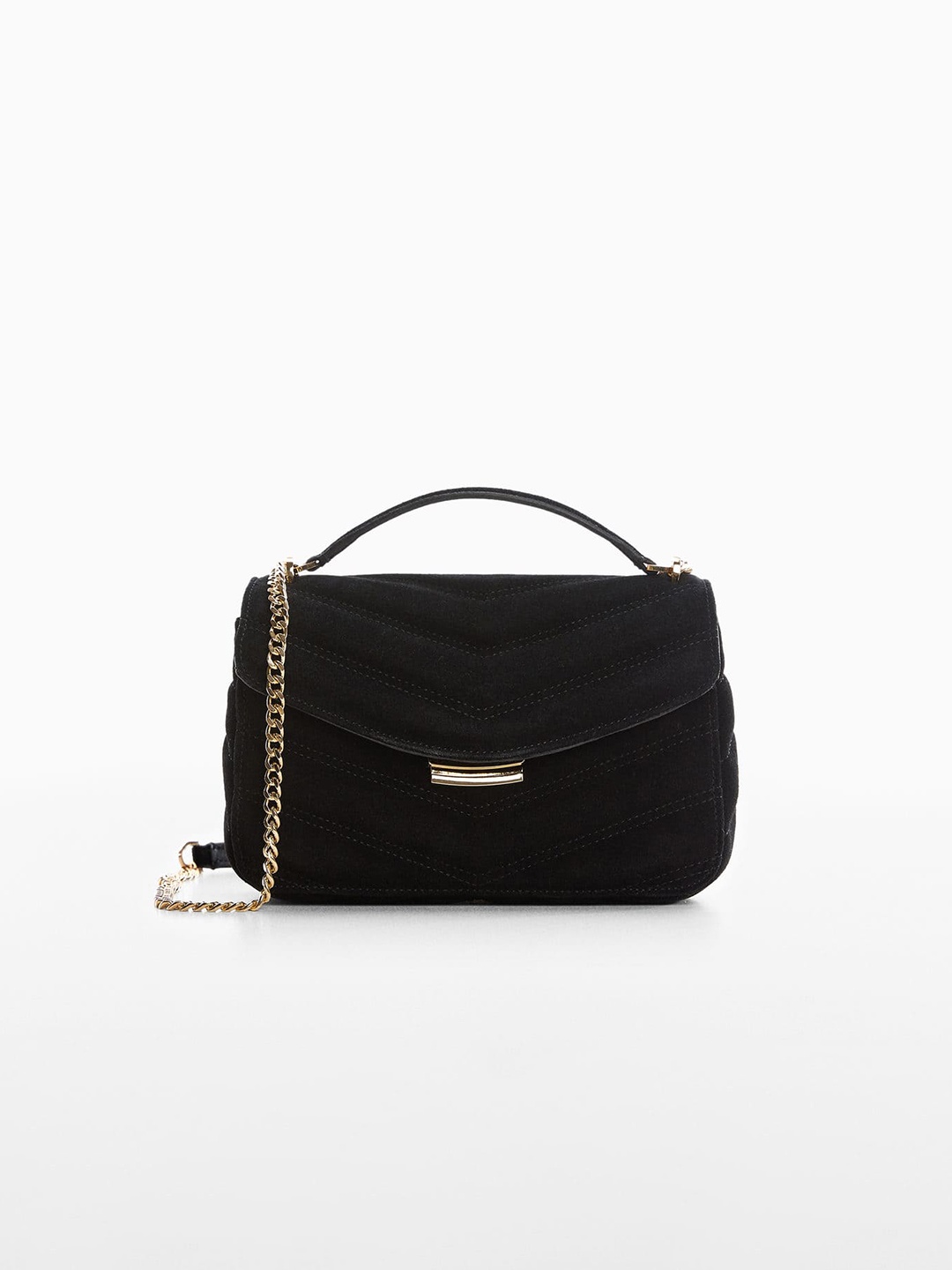 

MANGO Women Leather Textured Sustainable Sling Bag, Black