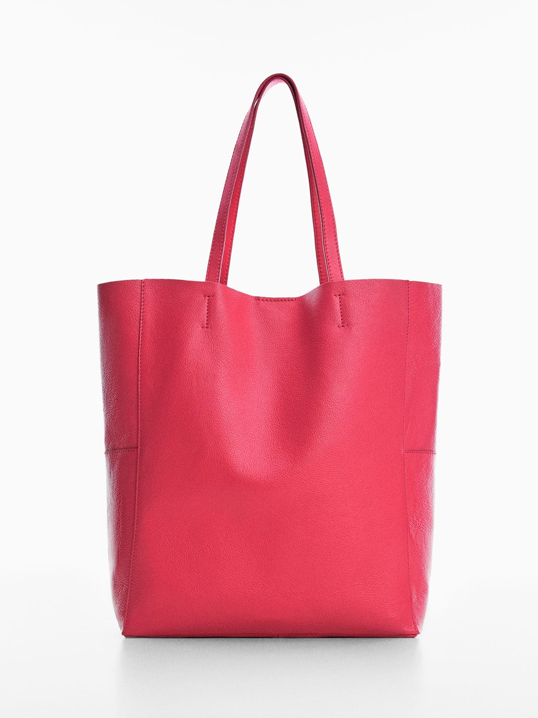 

MANGO Structured Valentine Leather Tote Bag, Fuchsia