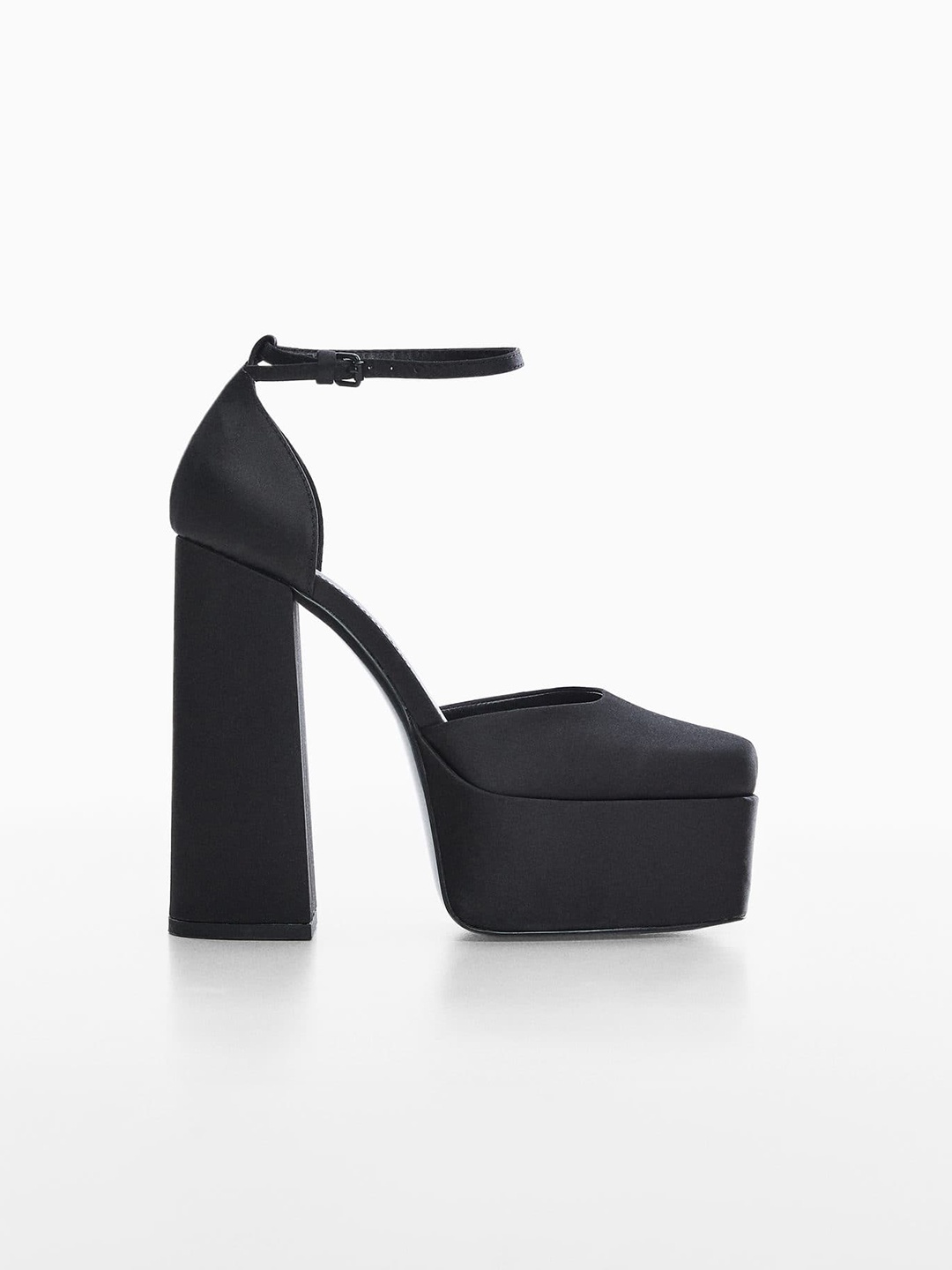 

MANGO Mid-Top Satin Finish Block Heel Mules, Black
