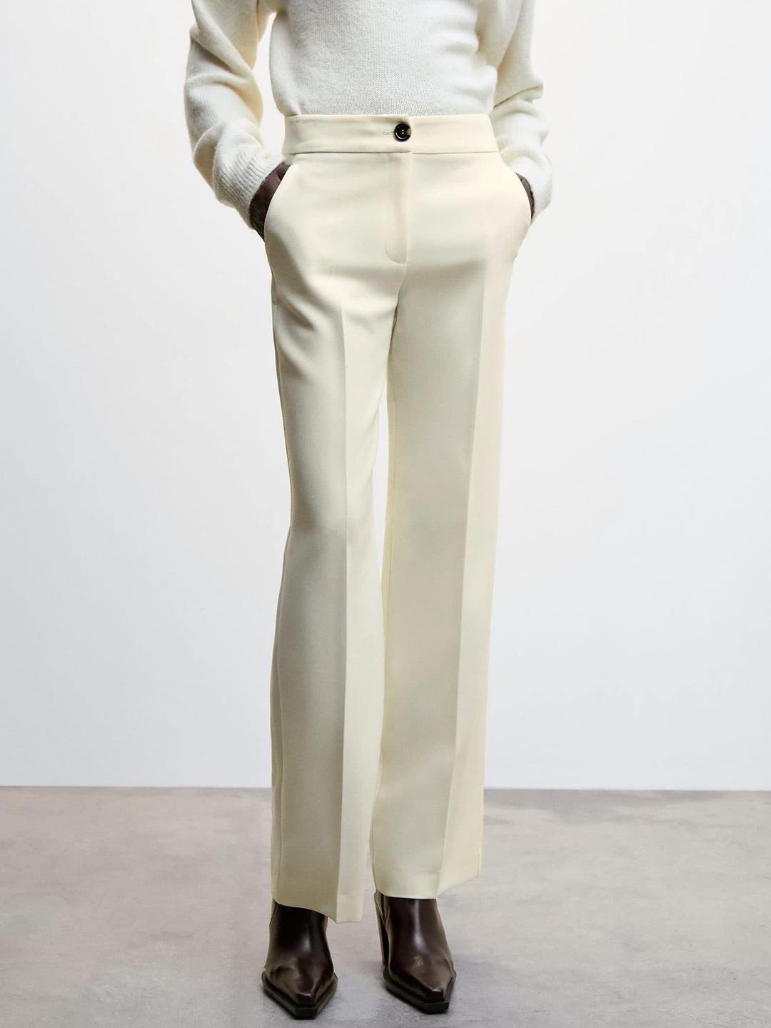 

MANGO Women Parallel Fit RegularTrousers, Off white