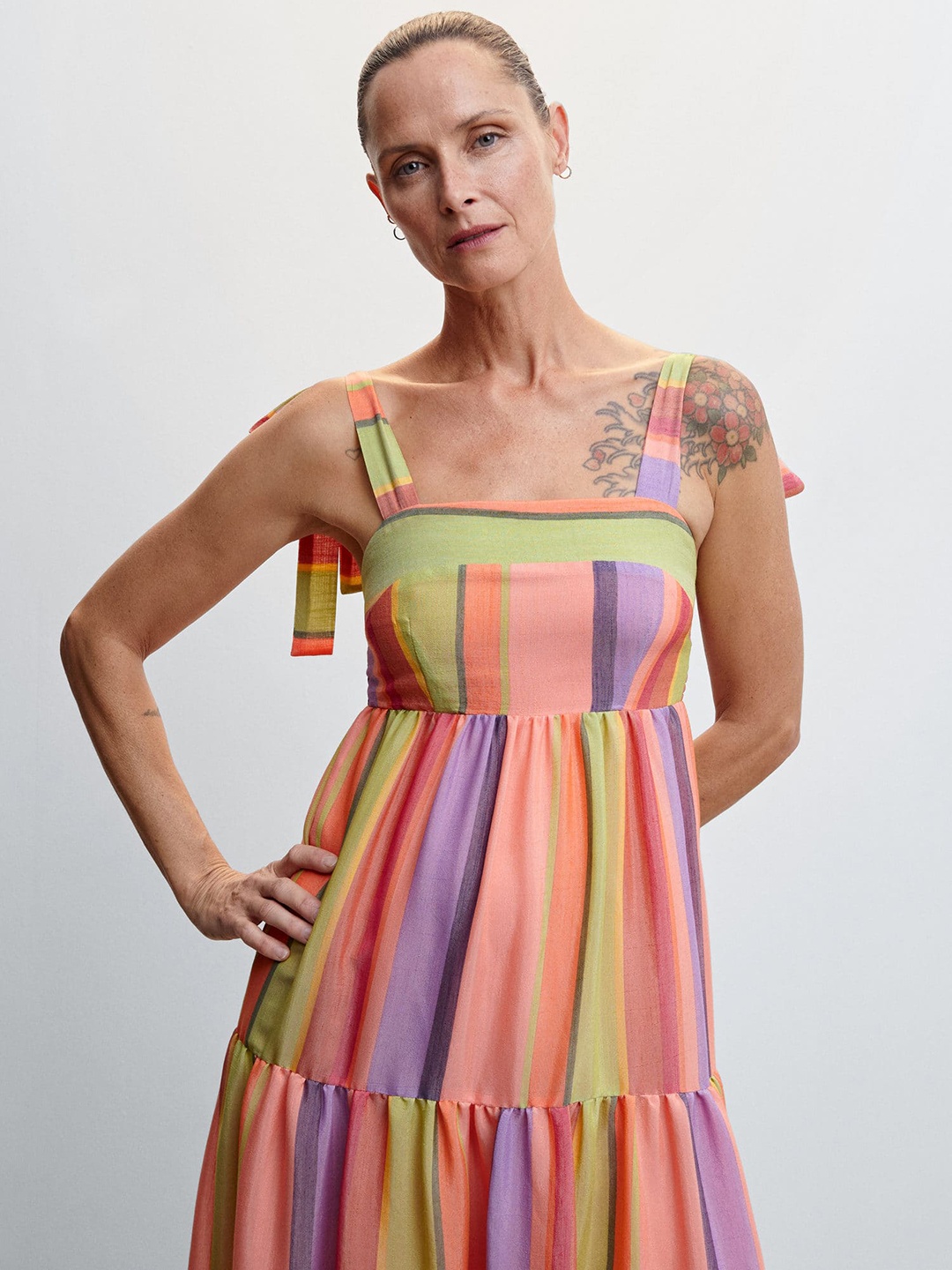 

MANGO Striped Sustainable Maxi Dress, Green