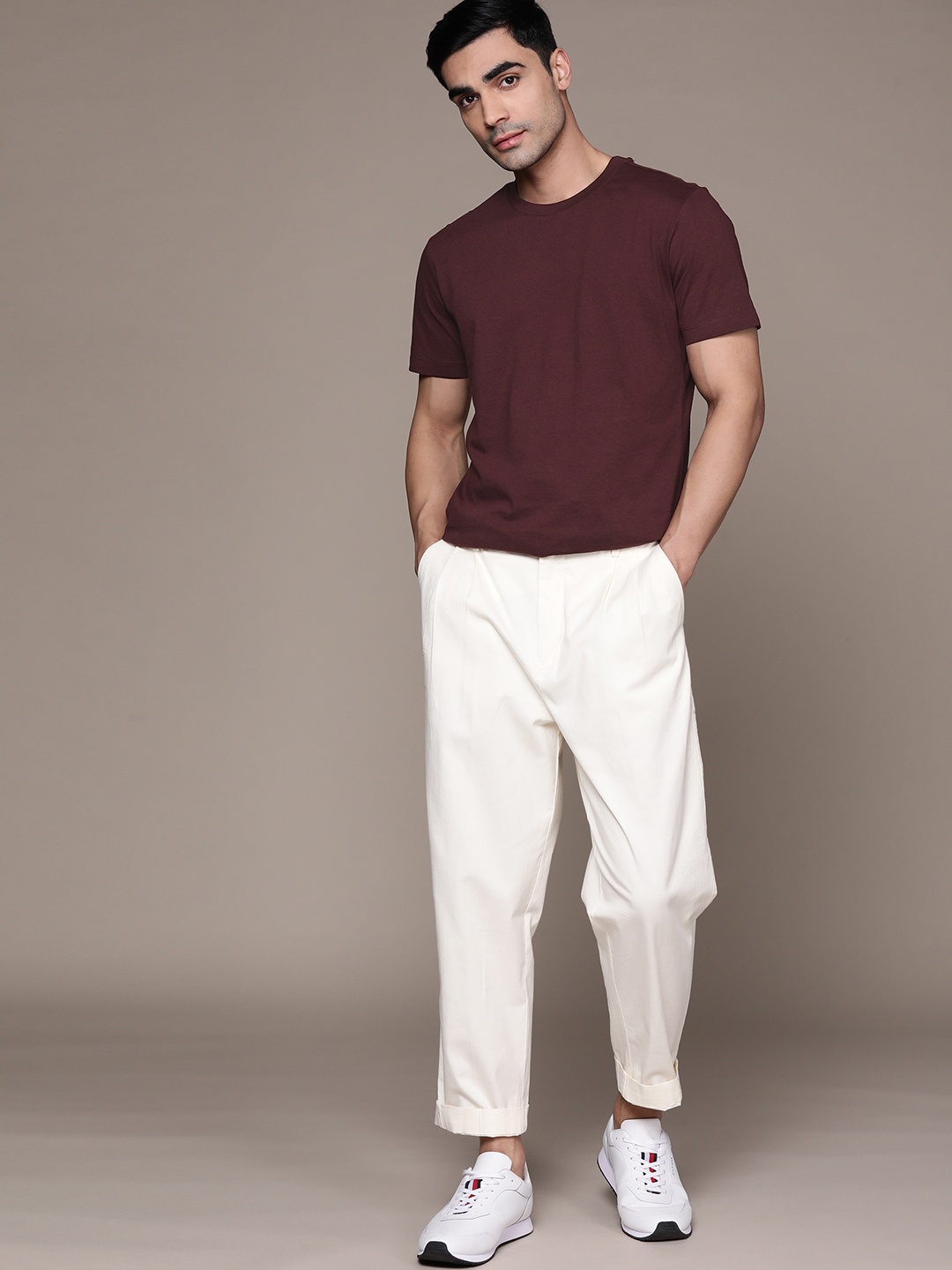 

MANGO MAN Solid Pure Cotton Slim Fit T-shirt, Burgundy
