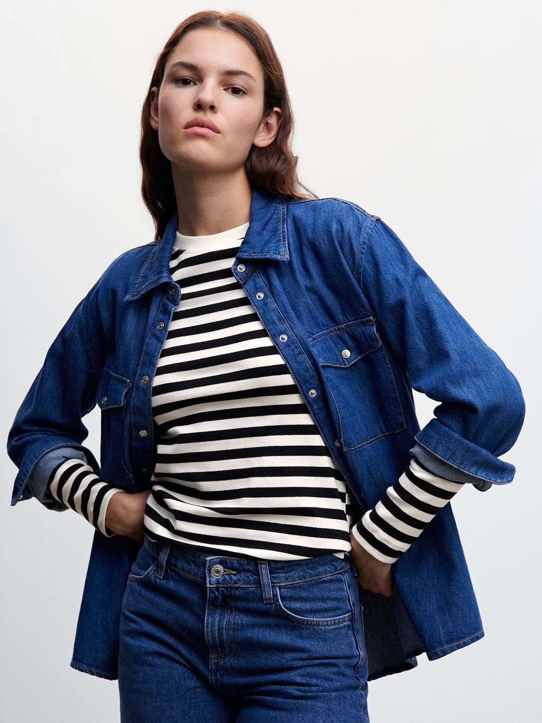

MANGO Women Striped T-shirt, White