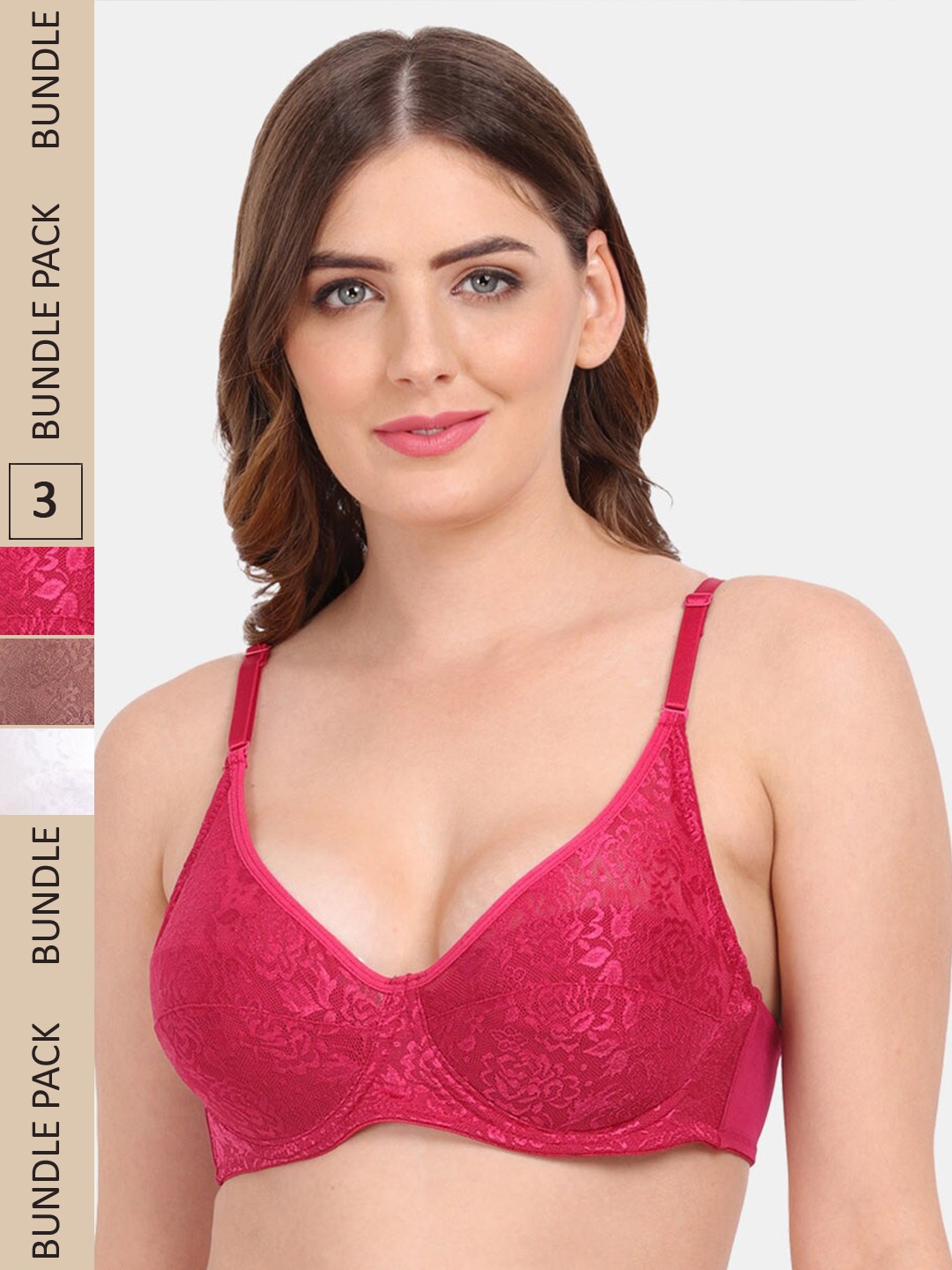 

Amour Secret Pack of 3 Floral Underwired Non-Padded Bra, Brown