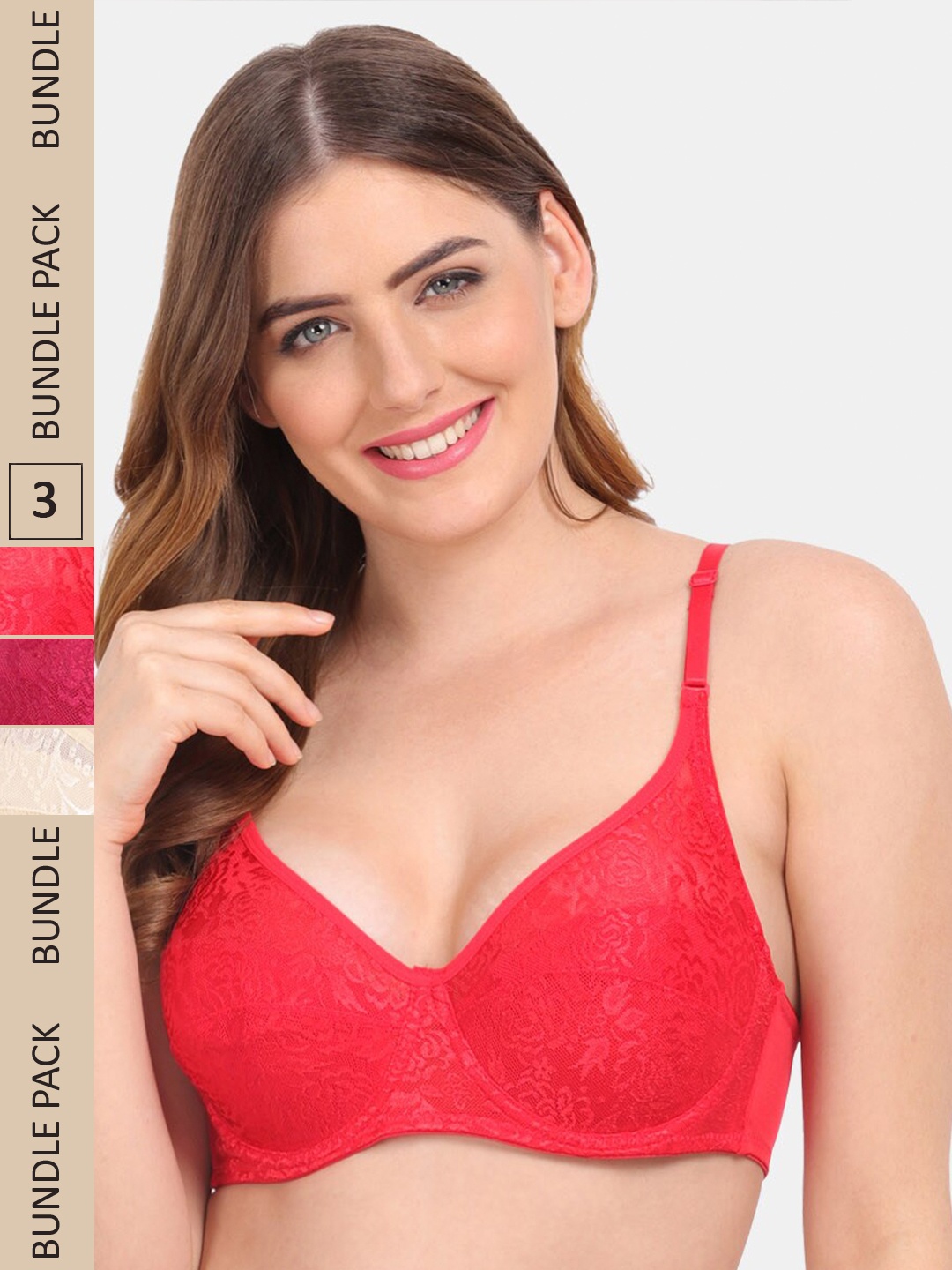 

Amour Secret Pack of 3 Non-Padded Push-Up Bra - Underwired, Maroon