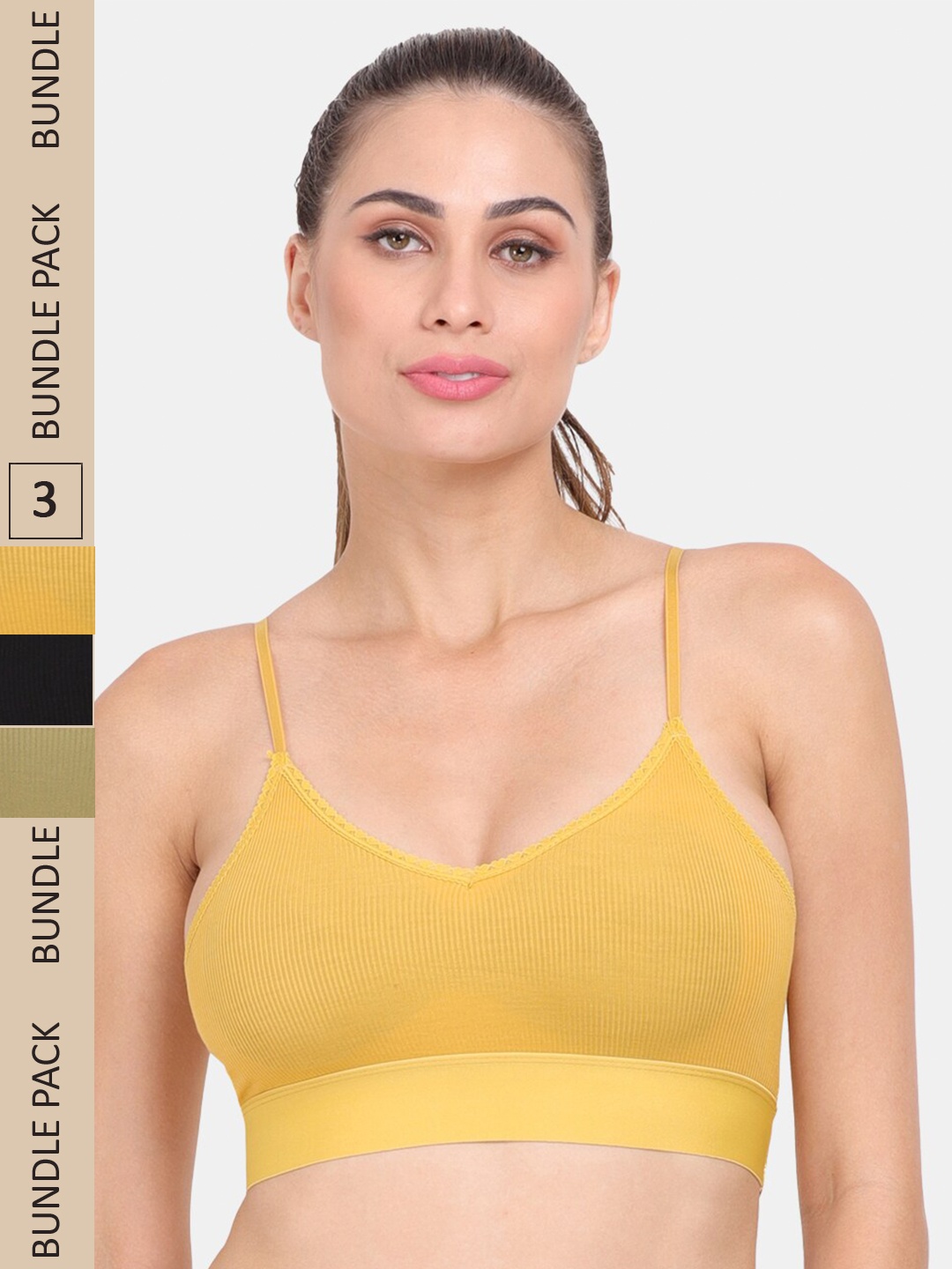 

Amour Secret Pack Of 3 Lightly Padded Seamless Anti Odour Sports Bra, Yellow