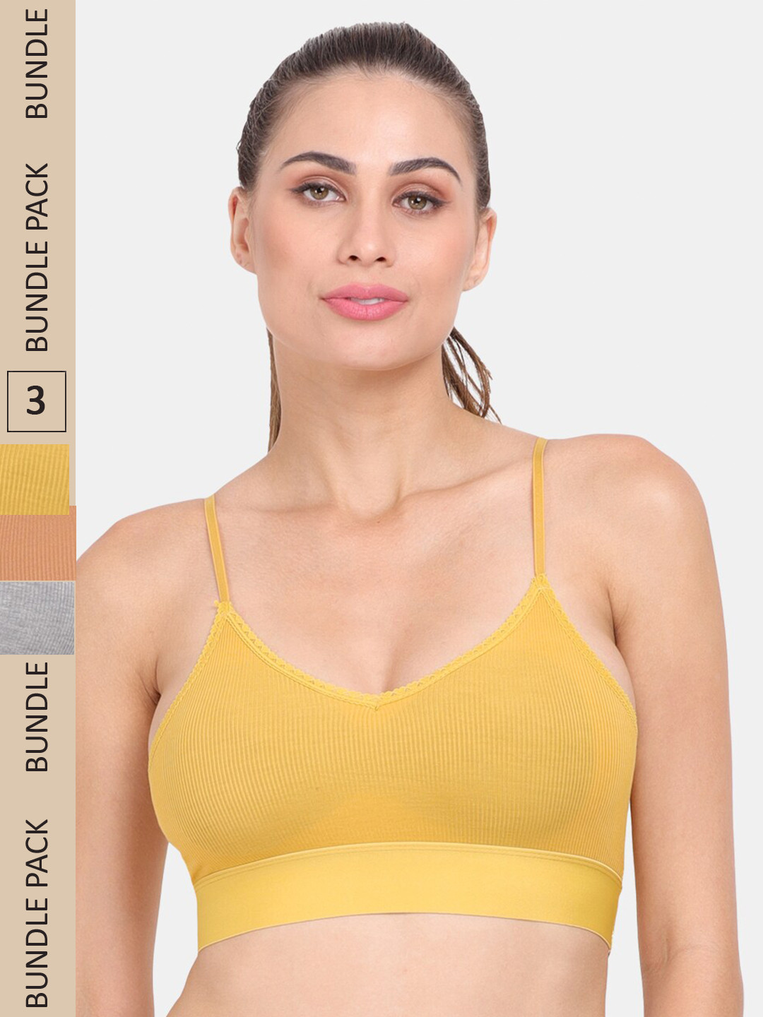 

Amour Secret Pack of 3 Lightly Padded Anti Odour Sports Bra, Brown