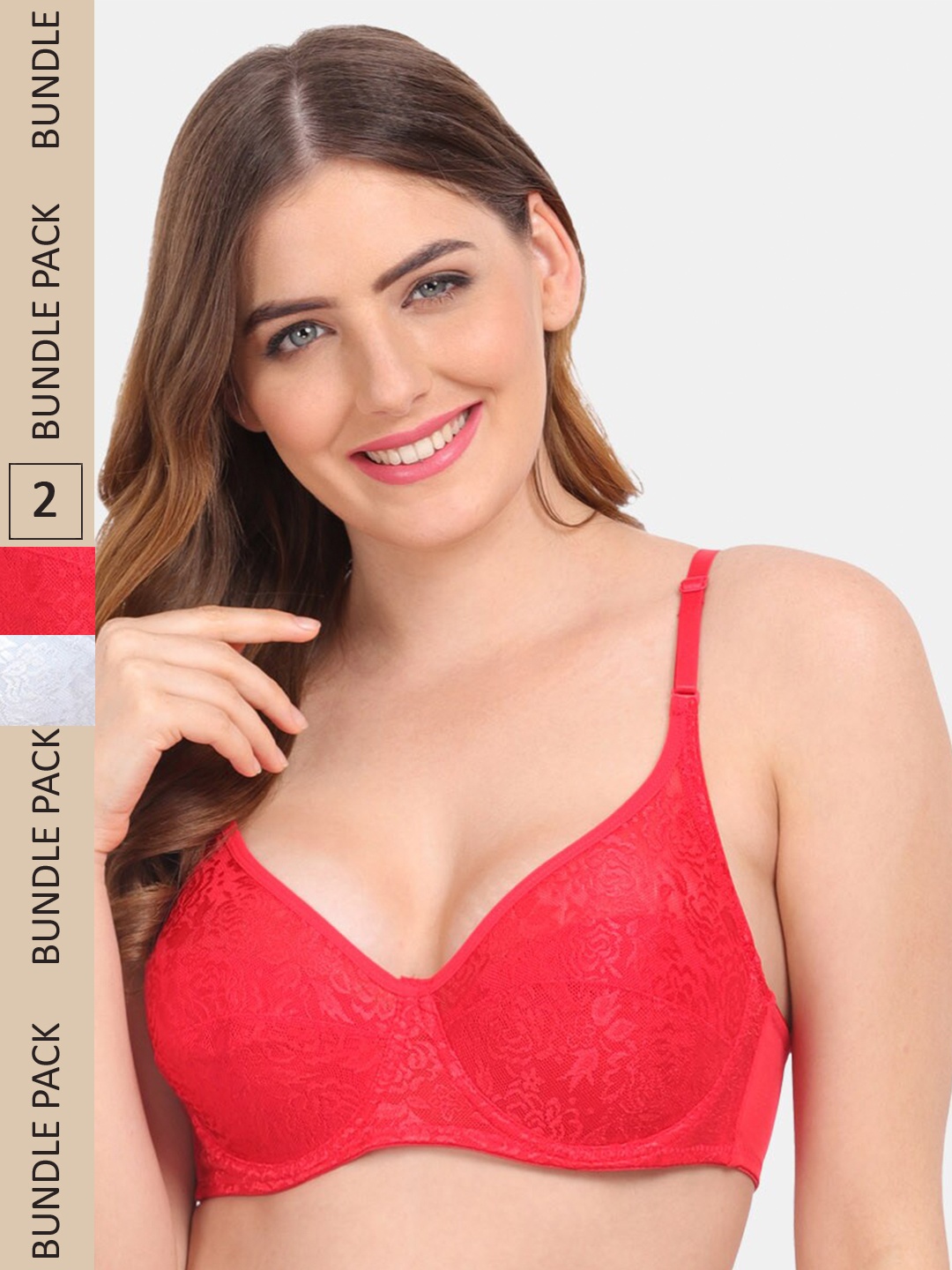 

Amour Secret Pack of 2 Underwired Floral Bra, Red
